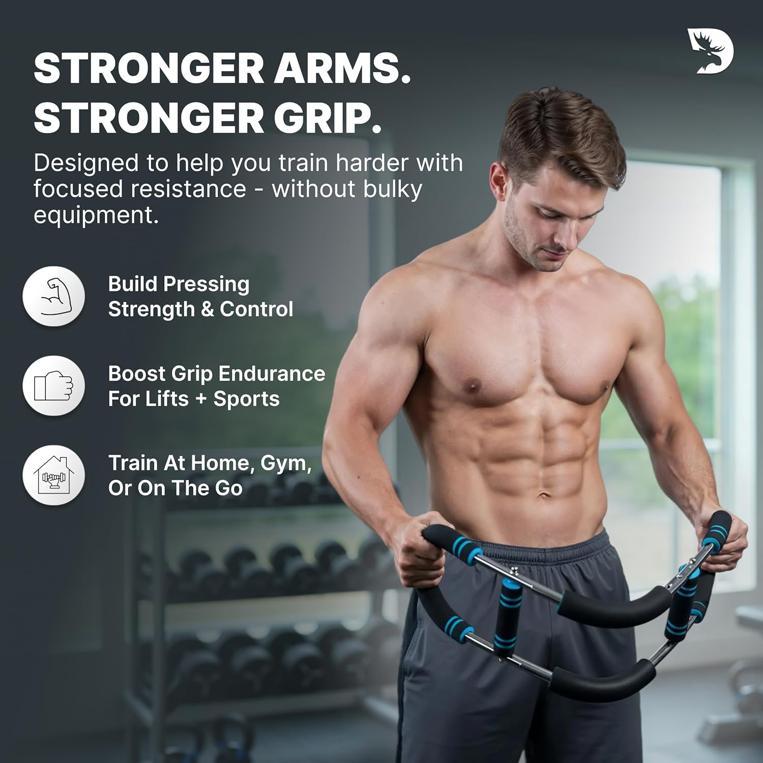 DMoose Fitness Multi Purpose Adjustable Power Twister - Chest and Arm Trainer, 3 Resistance Levels, Non-Slip Ergonomic Grip, Home Portable Biceps Strength Trainer for Men & Women