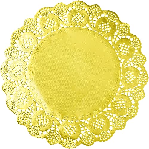 Manteles individuales redondos de papel de 12 h de encaje dorado para tartas, desierto, boda, decoración de vajilla (100 unidades)