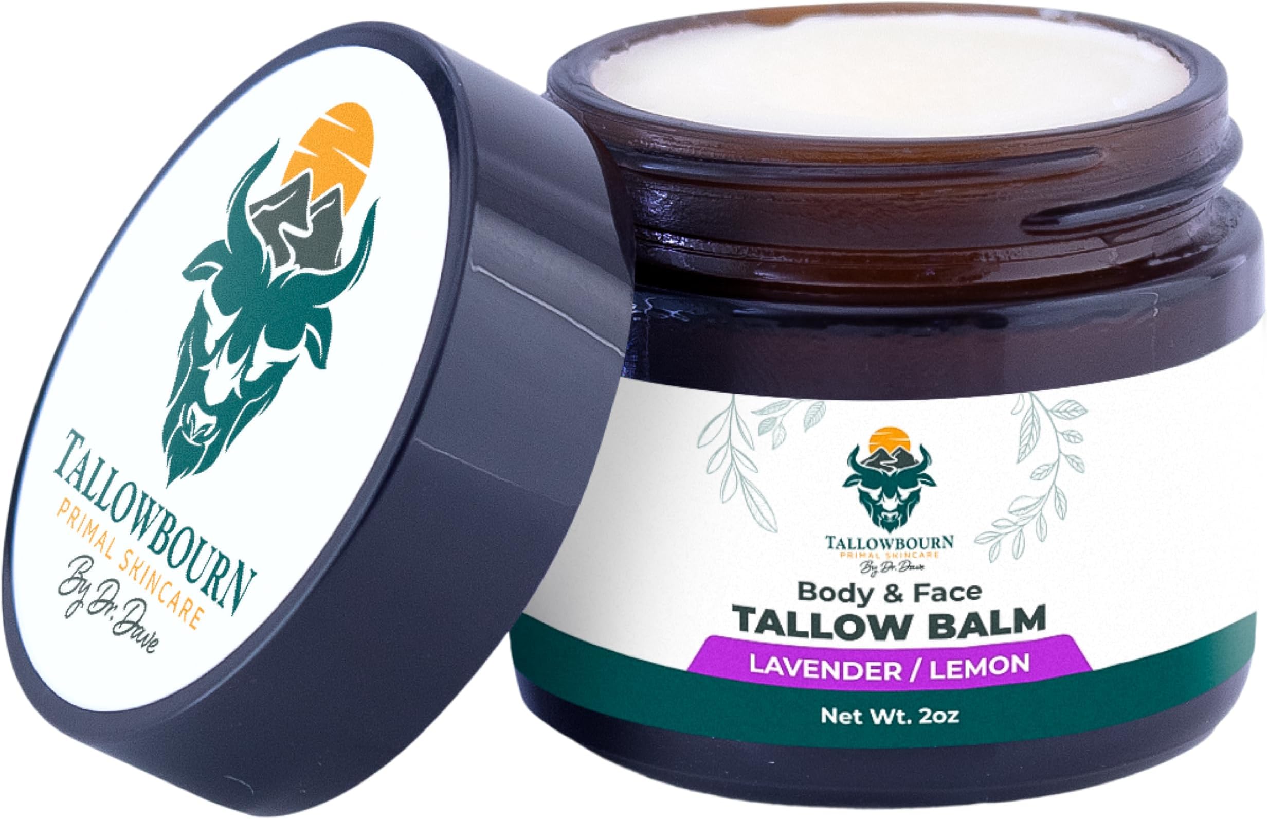 Grass Fed Beef Tallow Balm for Face and Body with Shea Butter, Organic Jojoba Oil, Honey, and Beeswax – Beef Tallow for Skin – Lavender and Lemon – 2 oz