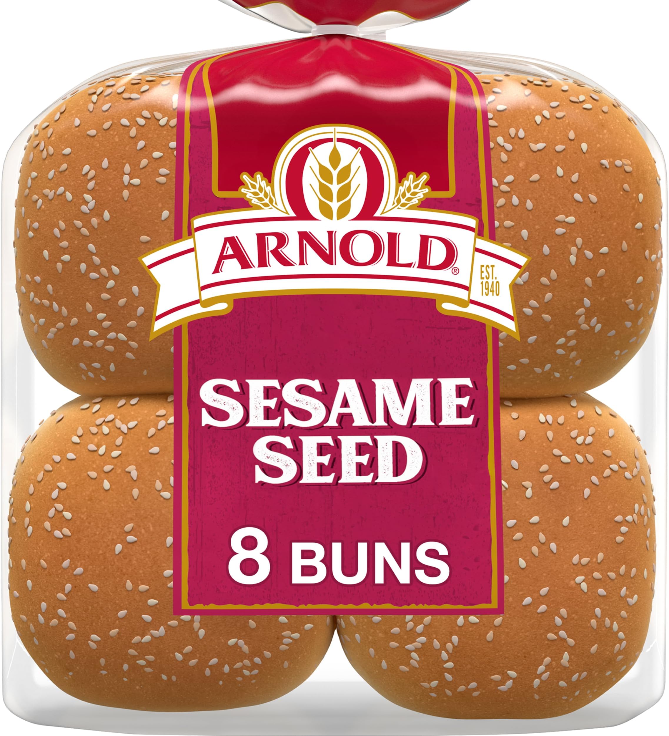 Arnold Sesame Seed Buns, 8 count, (2 oz each), White Hamburger Buns, 16 oz Bag