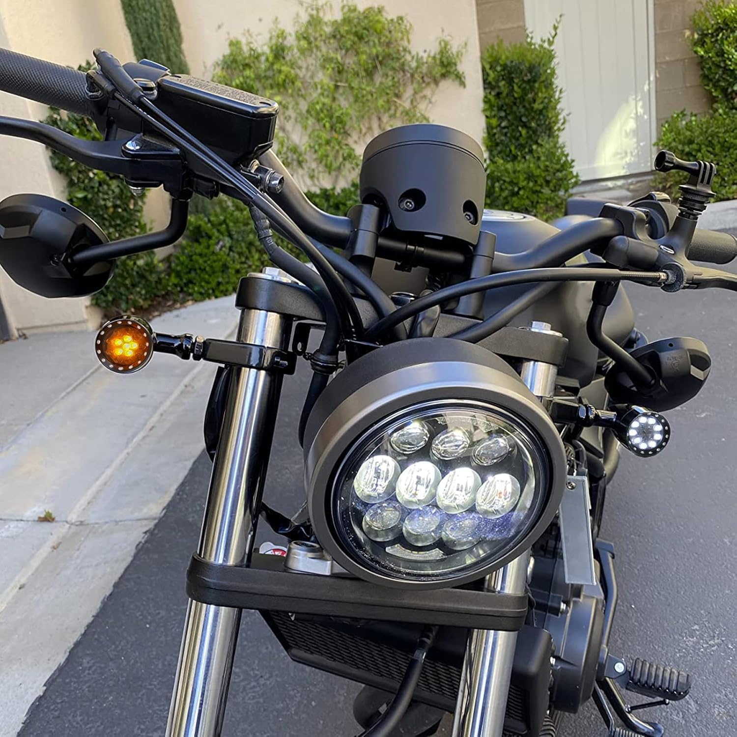 DREAMIZER Black Motorcycle Turn Signals 15 LEDs Bullet Front Rear Indicator Lights Amber White Light Compatible with Harley Cruiser Softail StreetBike Chopper Bobber Cafe Racer