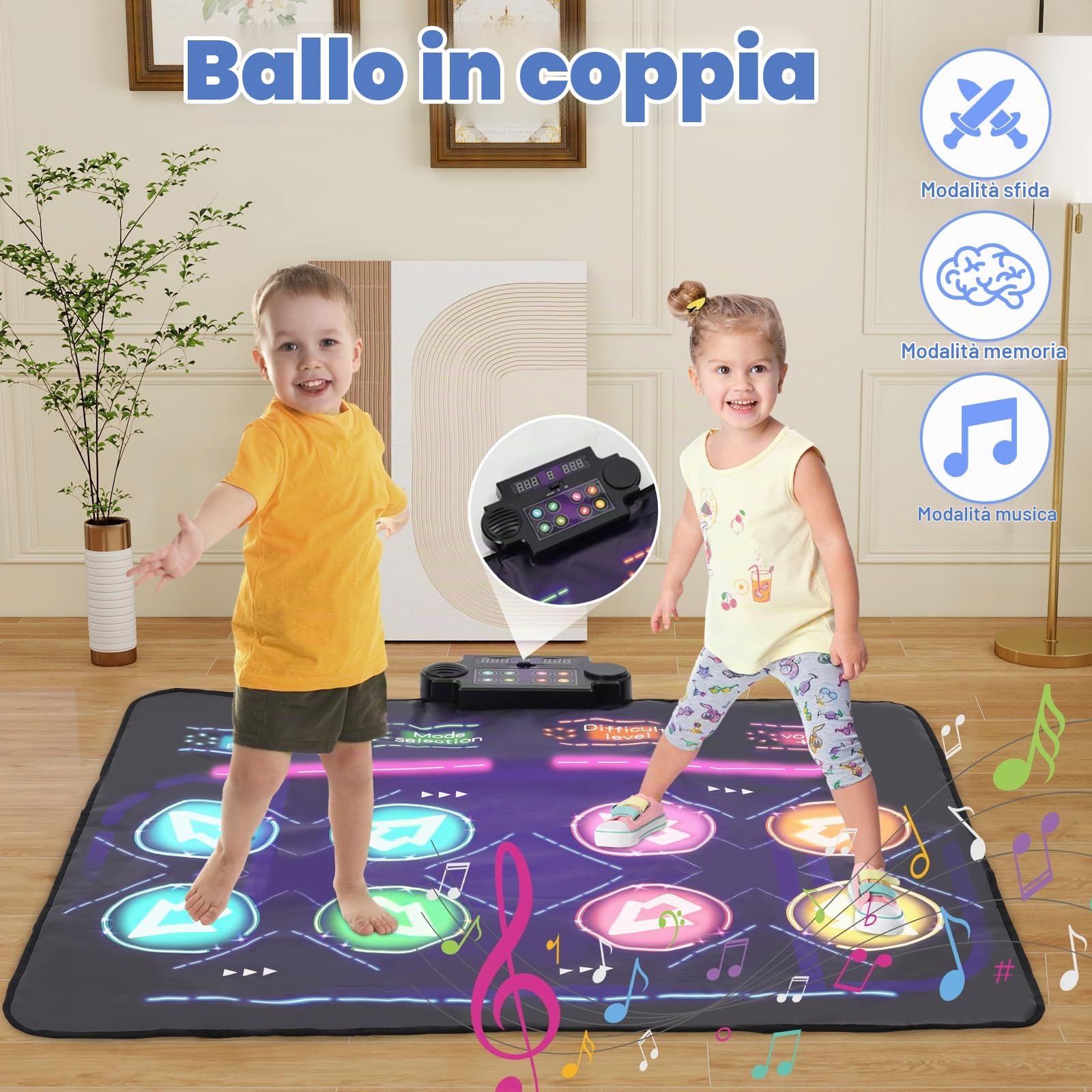 Tappetino da ballo per videogiochi, 8 sensori direzionali, illuminazione a LED, accessori per console di gioco con controllo di difficoltà e volume