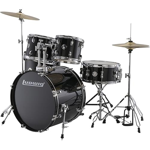 New Ludwig LC170 Accent Fusion Complete 5 Piece Drum Set Kit with Hardware & Cymbals (Black)