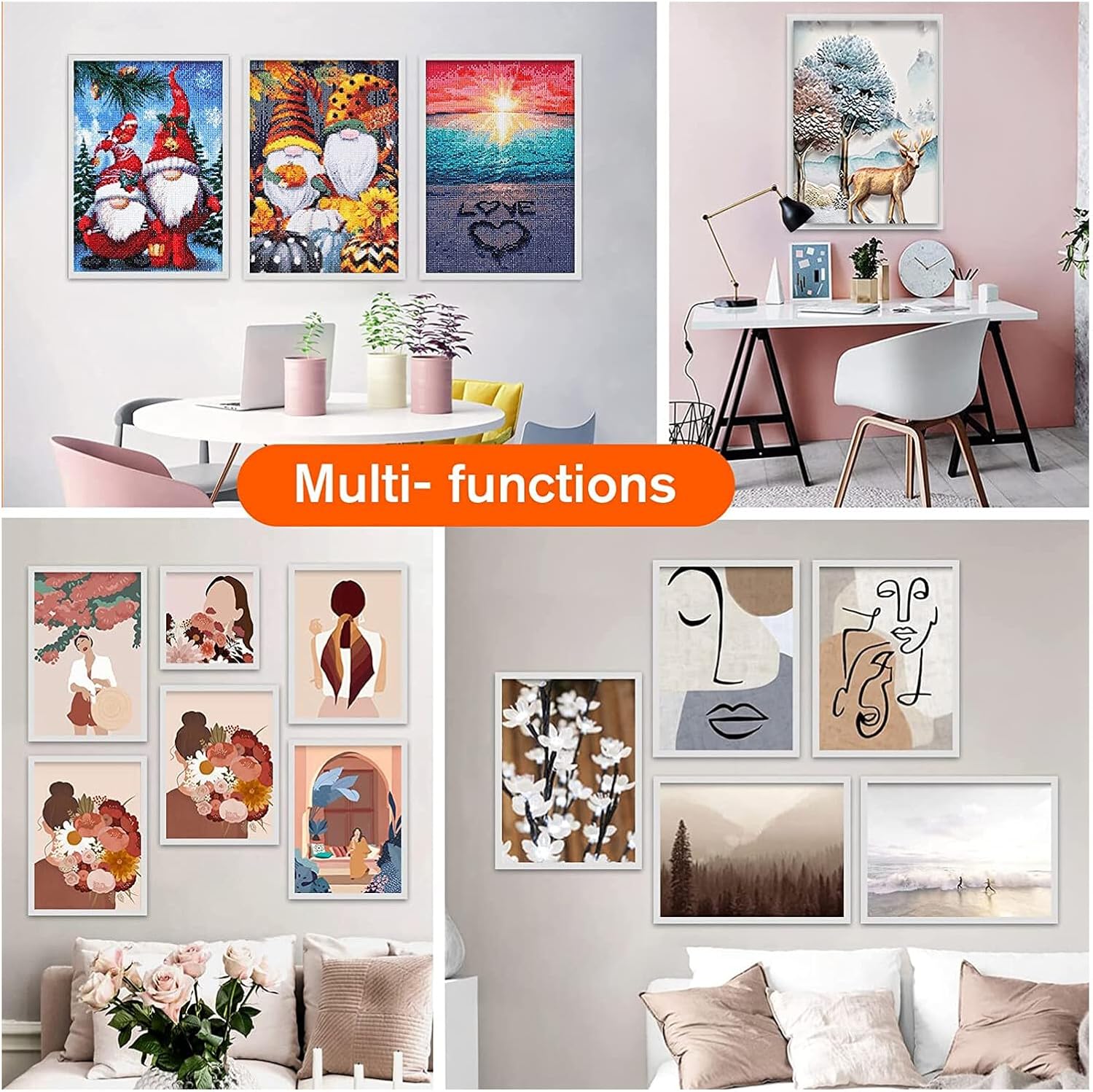 Uonlytech 2 Sets Magnetic Self-adhesive Picture Frames Black for Wall Display Home Decoration Photo and Painting Holder Simple Design Practical Use