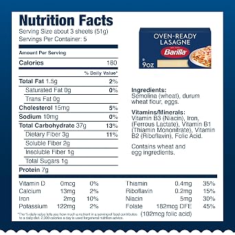 Barilla Oven-Ready Lasagne, 9 oz. Box (Pack of 12) - Pasta Made with Durum Wheat Semolina - Kosher Certified