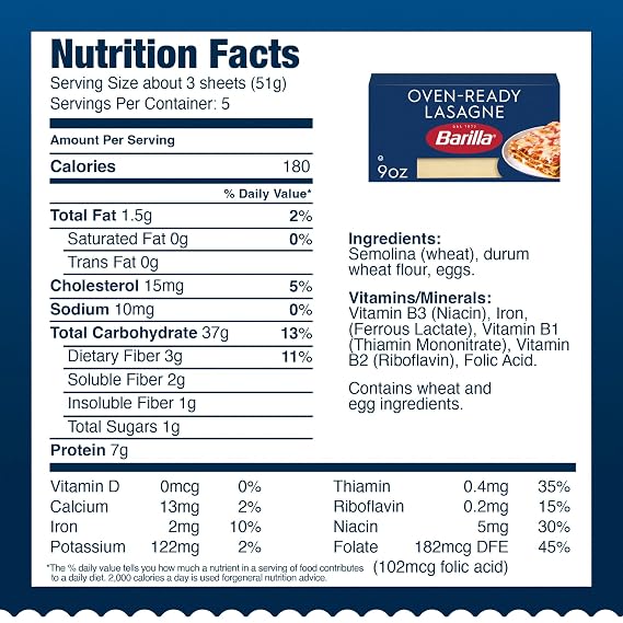 Barilla Oven-Ready Lasagne, 9 oz. Box (Pack of 12) - Pasta Made with Durum Wheat Semolina - Kosher Certified