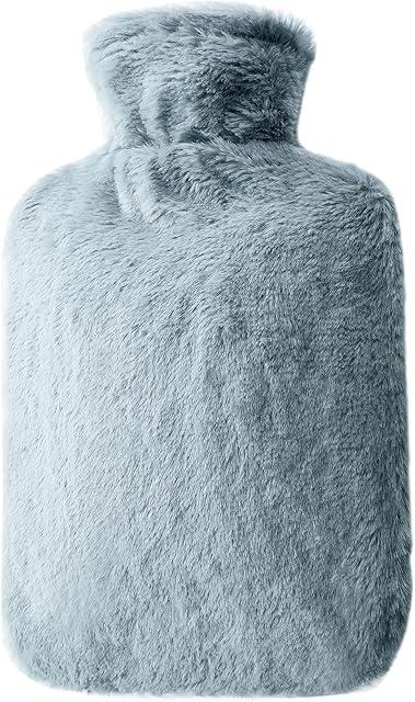 URBZUE Hot Water Bottle, 1.8L Hot Water Bottles with Fluffy Cover, 2-in-1 Water Bag for Cold & Hot Compress, Great Gift for Women, Seniors & Children (Grey)