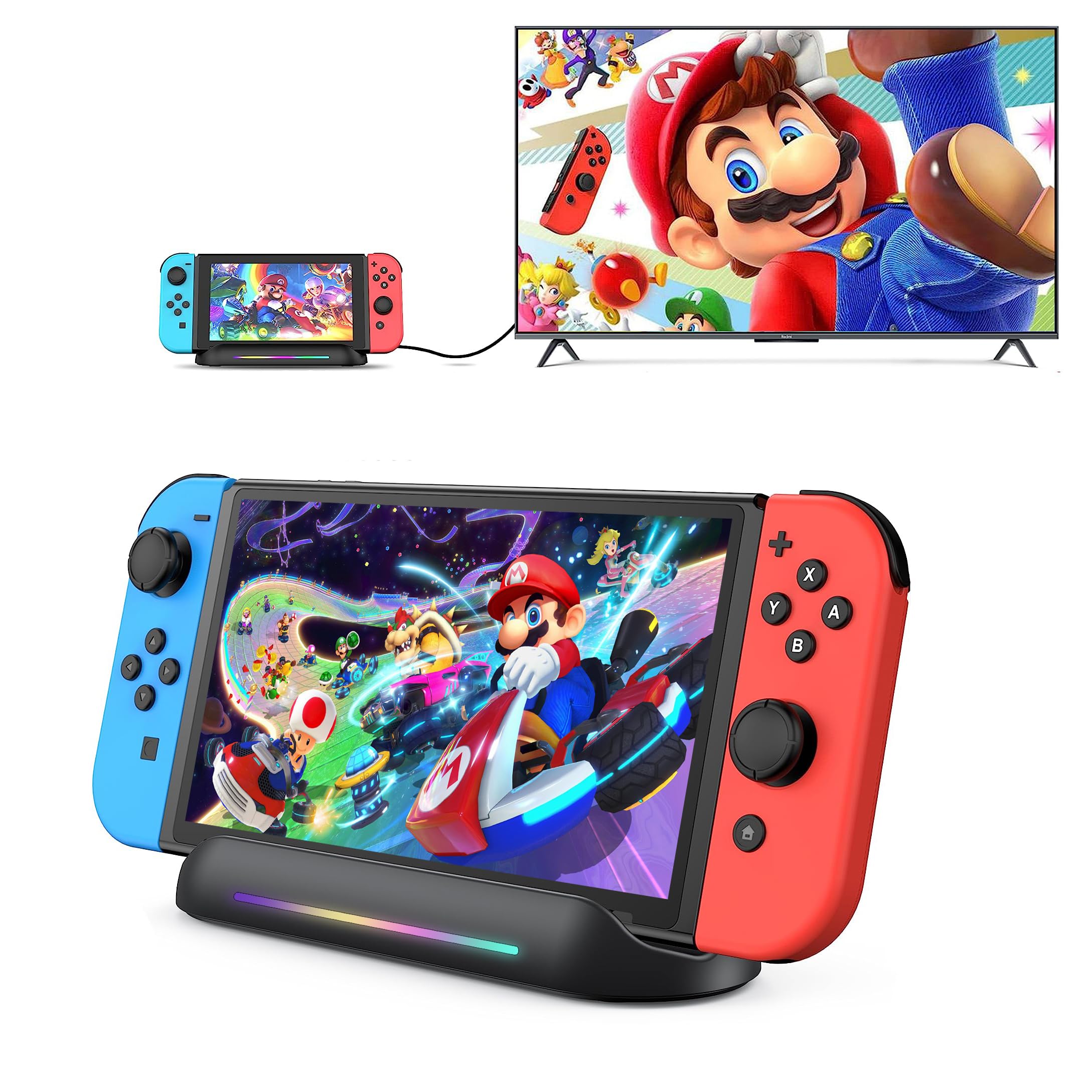 GKEAPZA Station d'accueil pour Nintendo Switch/Switch OLED, base portable 5 en 1 avec port HDMI, USB 3.0 type C et charge, remplacement officiel