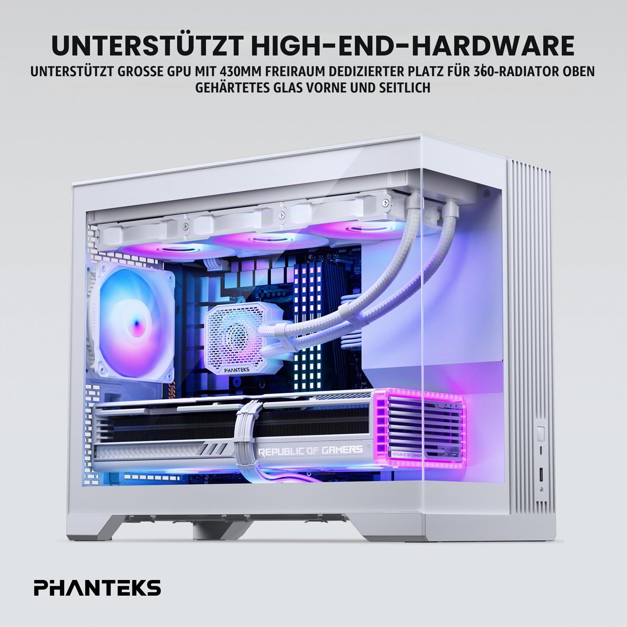 Phanteks XT V3 Mini-Tower PC-Gehäuse Weiß – Kompaktes Micro-ATX Case mit Tempered Glass, Unterstützung für 360mm Radiator & 430mm Grafikkarten – mit 3X 120mm RGB Lüftern