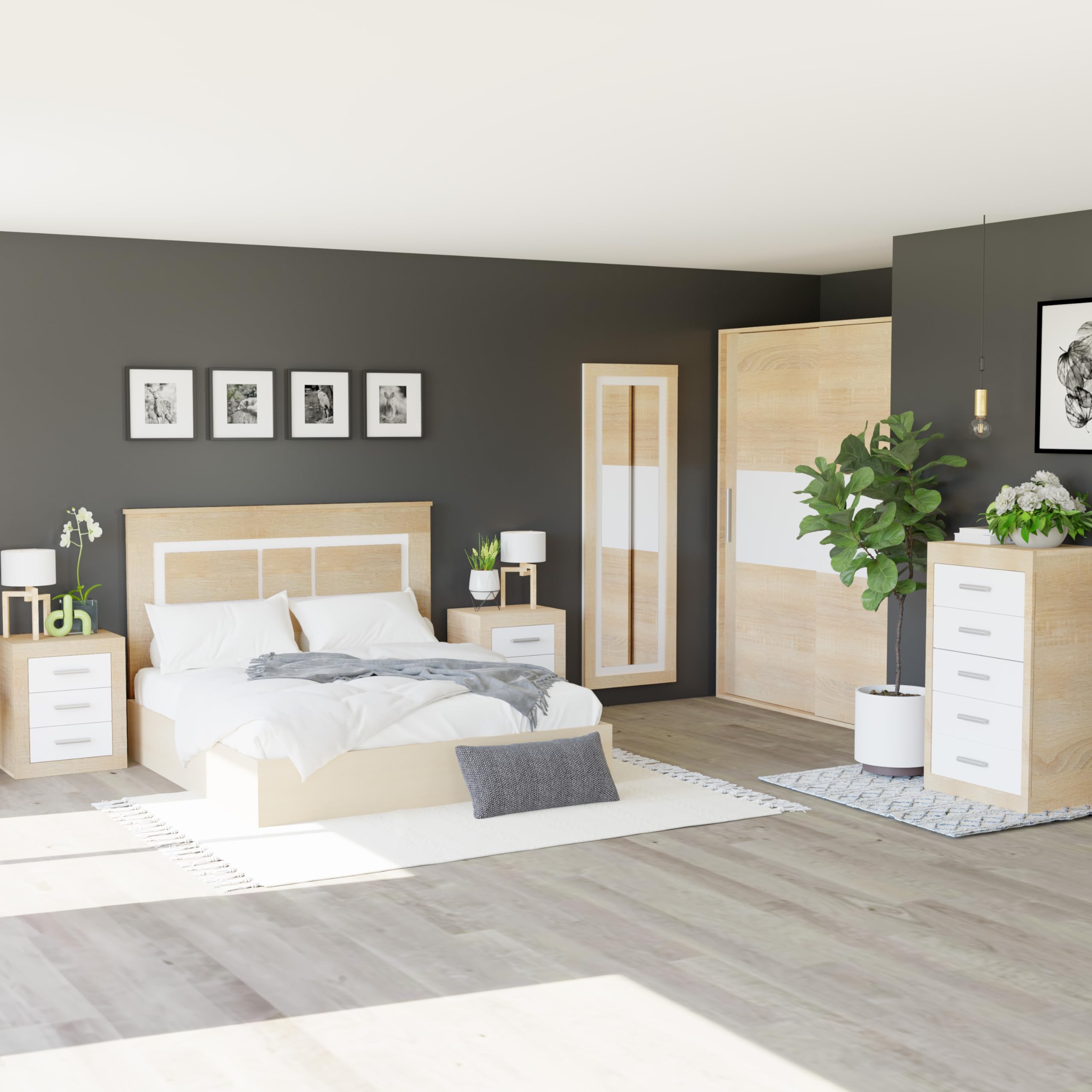 duehome | Cabezal para Cama de Matrimonio, cabecero Modelo Kira, Color Cambria y Blanco, Medidas: 160 cm (Ancho) x 119,3 cm (Alto) x 3,8 cm (Fondo)