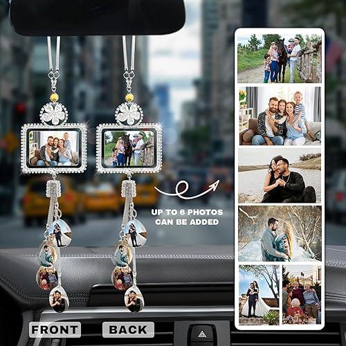 Vista 60 de AIFLM Adornos para colgar en el auto con fotos personalizadas, espejo estético personalizado, accesorios para el interior del automóvil, accesorios