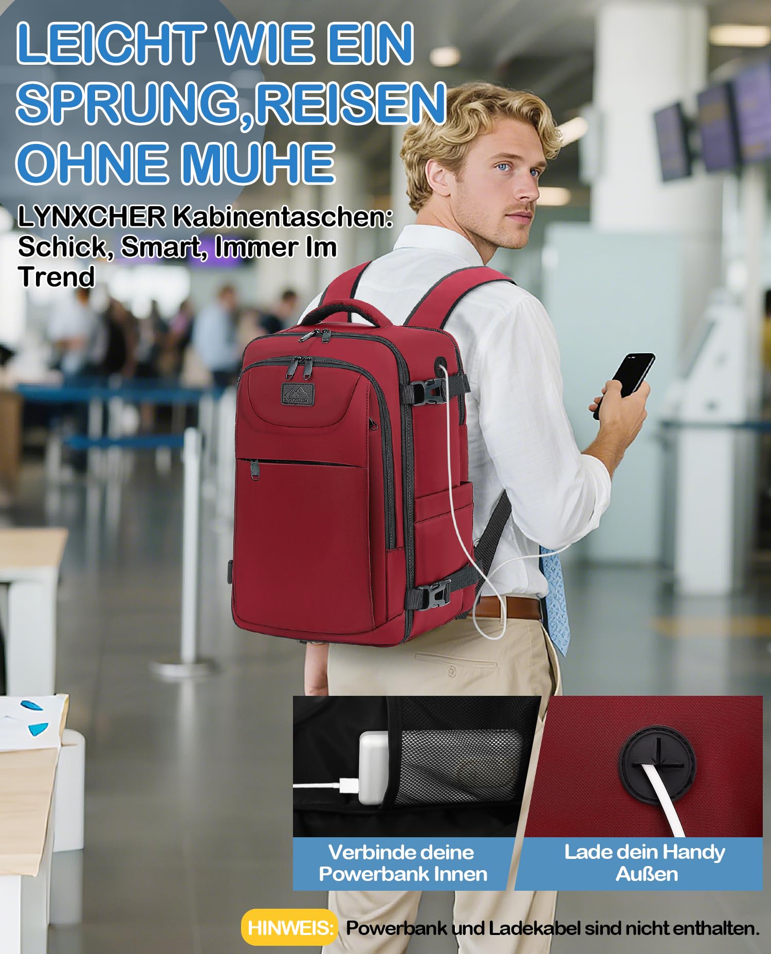 Handgepäck Rucksack 40x20x25 Klein für Ryanair,Travel Rucksack Bag Reiserucksack für Flugzeug Mit 14 Zoll Laptop, Eurowings für Damen Herren Dunkelrot