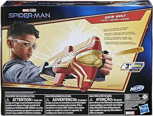 Miniatura 4 de Spider-Man Marvel Web Bolt NERF Blaster juguete para niños, diseño inspirado en la película, incluye 3 dardos Nerf de élite, para niños a partir de