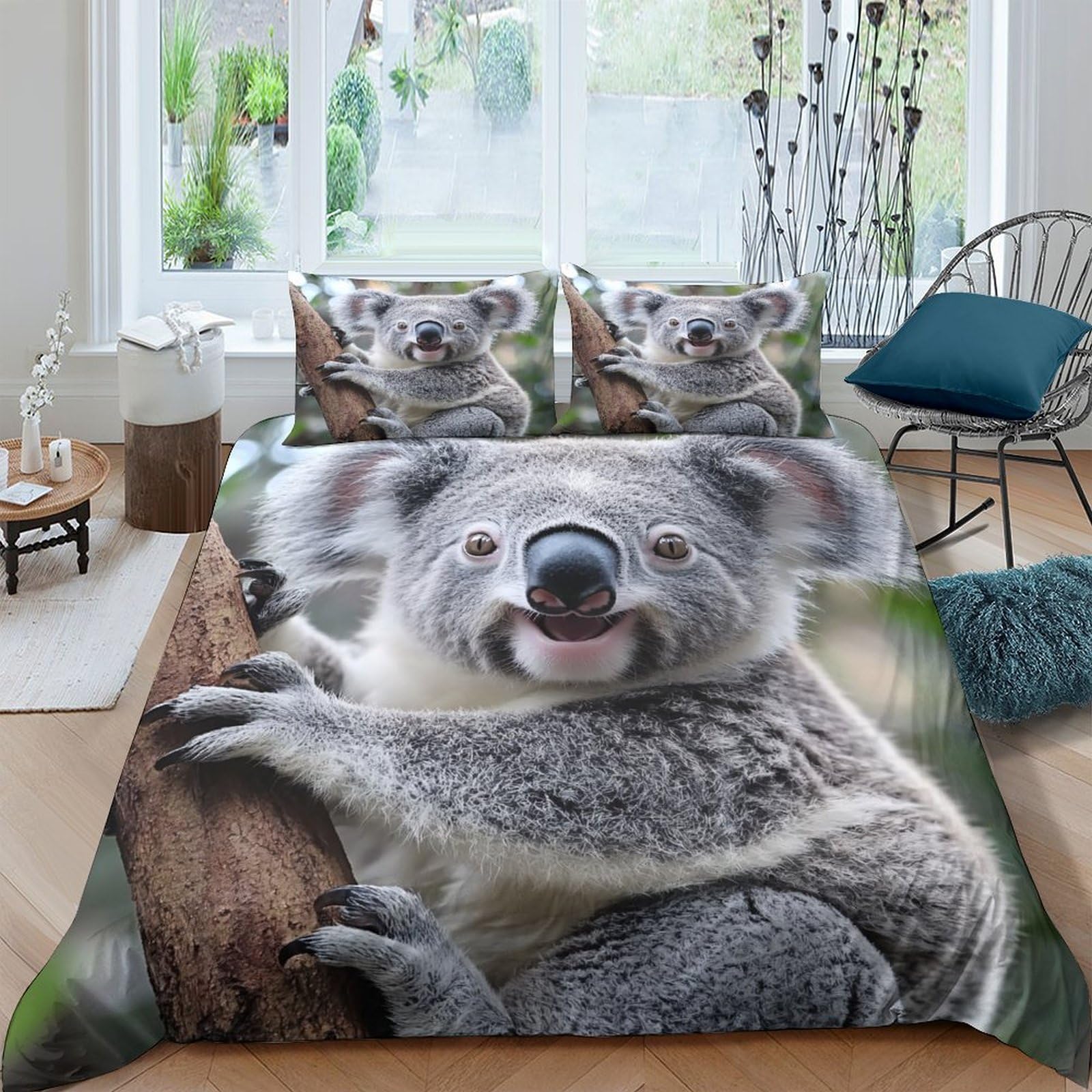 Ctjqhvkz Style-10 3D Printed Koala Tree Fitted Sheet Microfiber Soft Anti-Slip Animal Pattern Bed Cover For Bedroom Guest Room Decor Single（135X200cm）