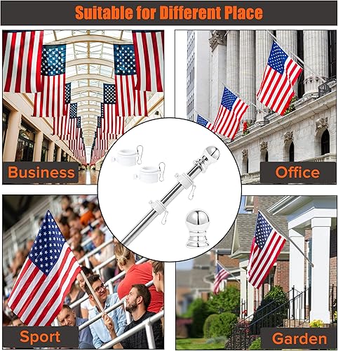 Miniatura 6 de Kit de asta de bandera para casa de 6 pies, soporte de montaje de bandera estadounidense, acero inoxidable, resistente, para jardín, patio, camión