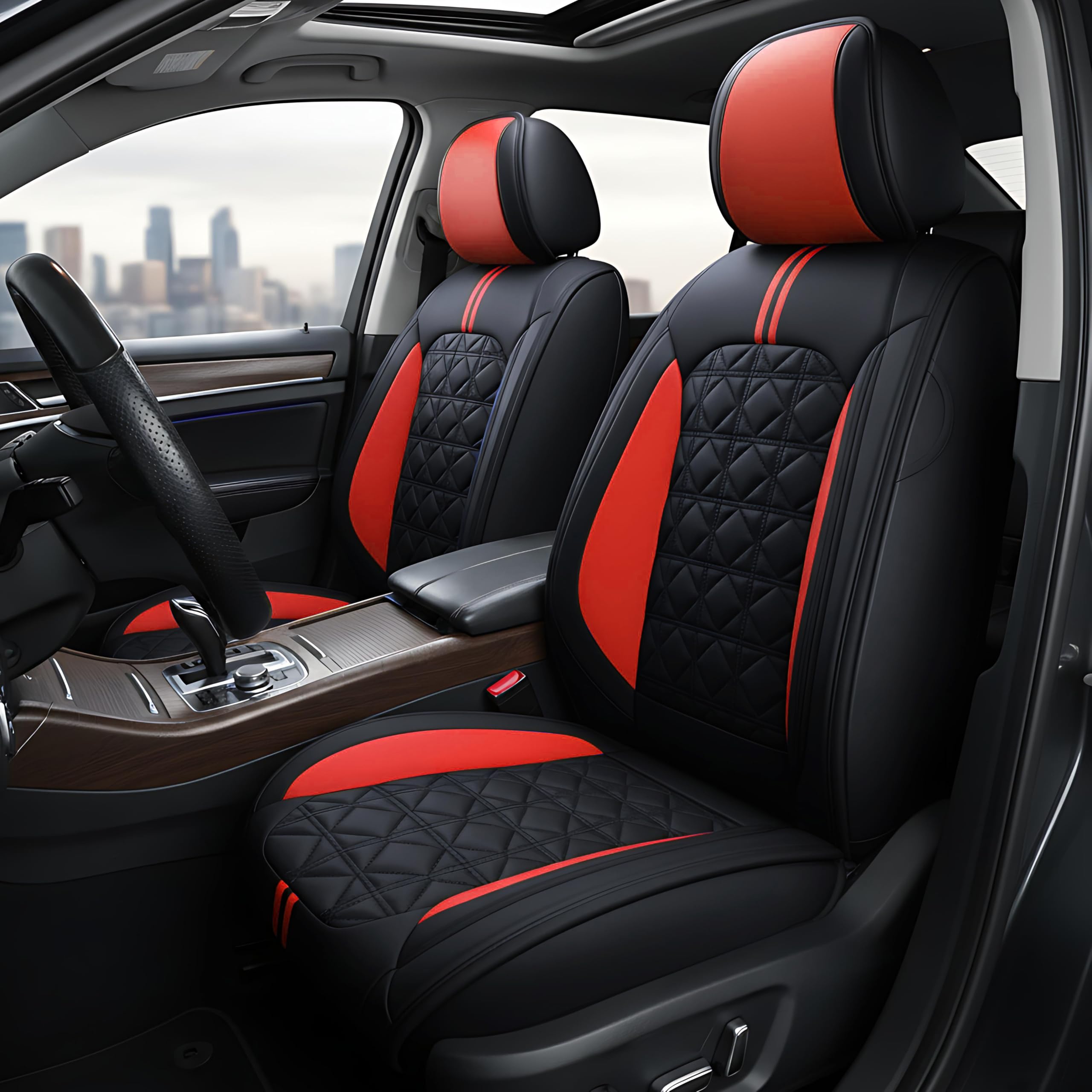 OASIS AUTO Car Seat Covers Full Set Premium Waterproof Faux Leather Cushion Universal Accessories Fit SUV Truck Sedan — view 8