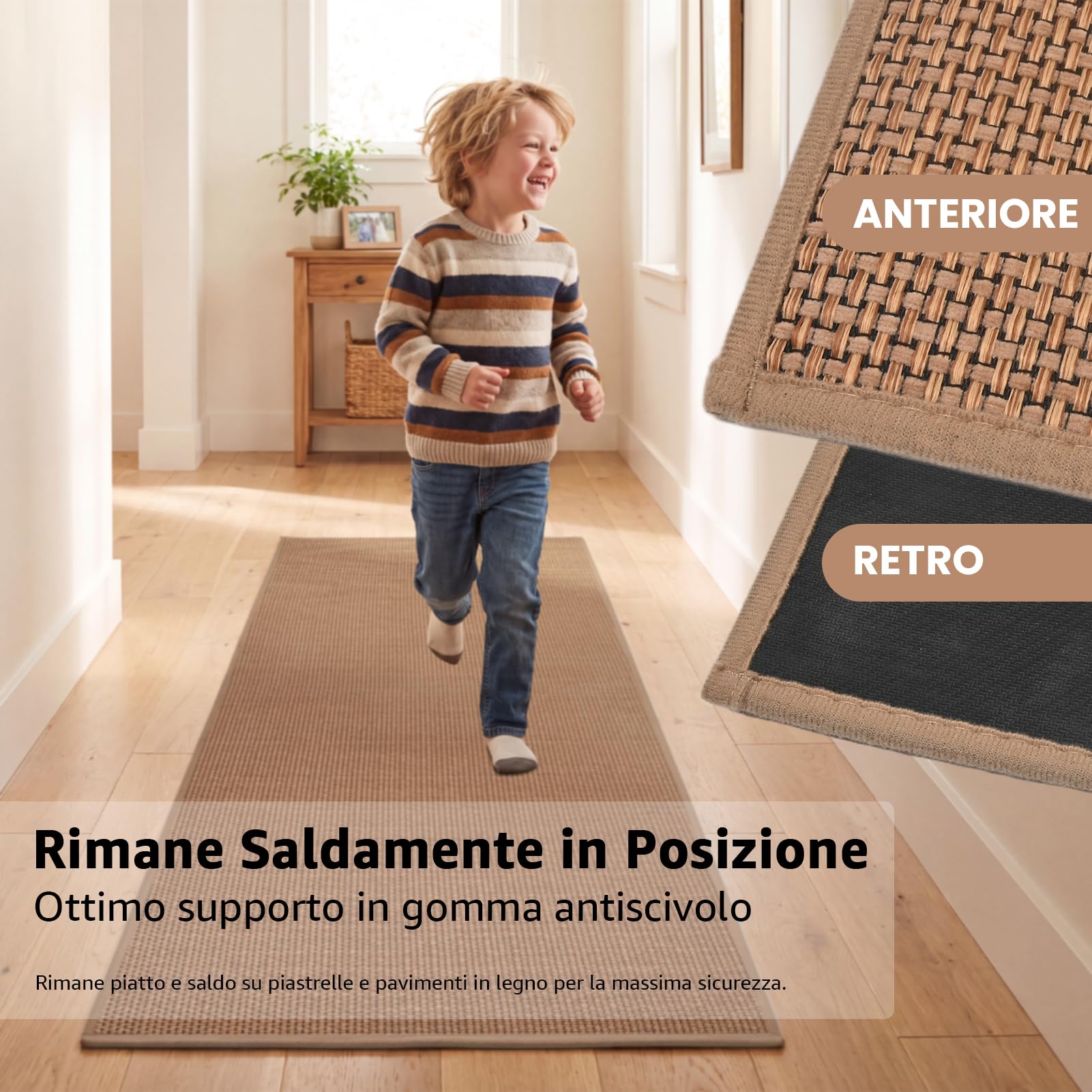 Zerbino 44x150cm, Passatoia da Cucina Antimacchia, Tappeto Corridoio | Gomma Antiscivolo, Tappetino per Pavimenti in Piastrelle e Legno, Porta D'Ingresso, Ingresso, Cucina, Bagno, Lavanderia