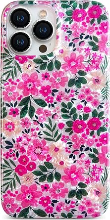 Qokey for iPhone 15 Pro Max Cover Flower, Pearly Shell Design Scratch-Resistant, Anti-Fingerprints Sparkle Clear Floral, Military-Grade Shockproof Protection, Soft-Touch Slim Phone Case, Rose Red