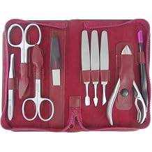 Tenartis 9 Piece Stainless Steel Manicure and Pedicure Case Real Leather with Zip