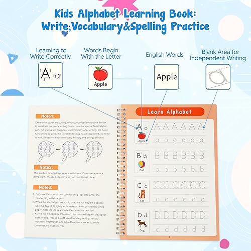 Miniatura 5 de Paquete de 6 prácticas de escritura con ranuras mágicas para niños, libros de trabajo reutilizables de escritura a mano ranurados, para aprender a