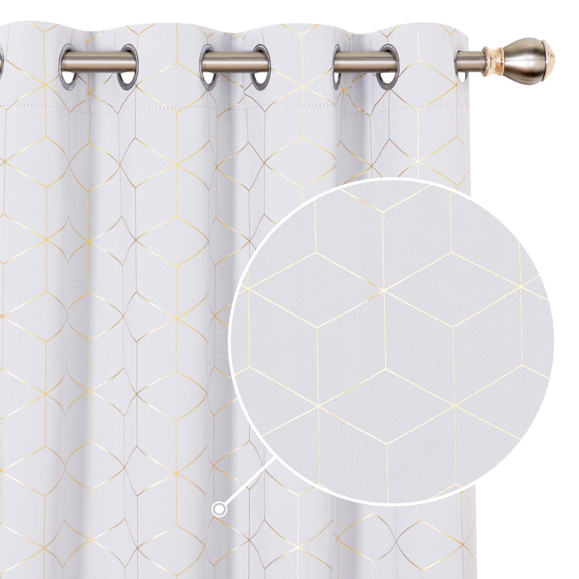 Deconovo Silver Grey Diamond Gold Printed Thermal Insulated Curtains Eyelet Blackout Curtains Room Darkening Drapes For Bedroom W46 X L90 Inch One Pair