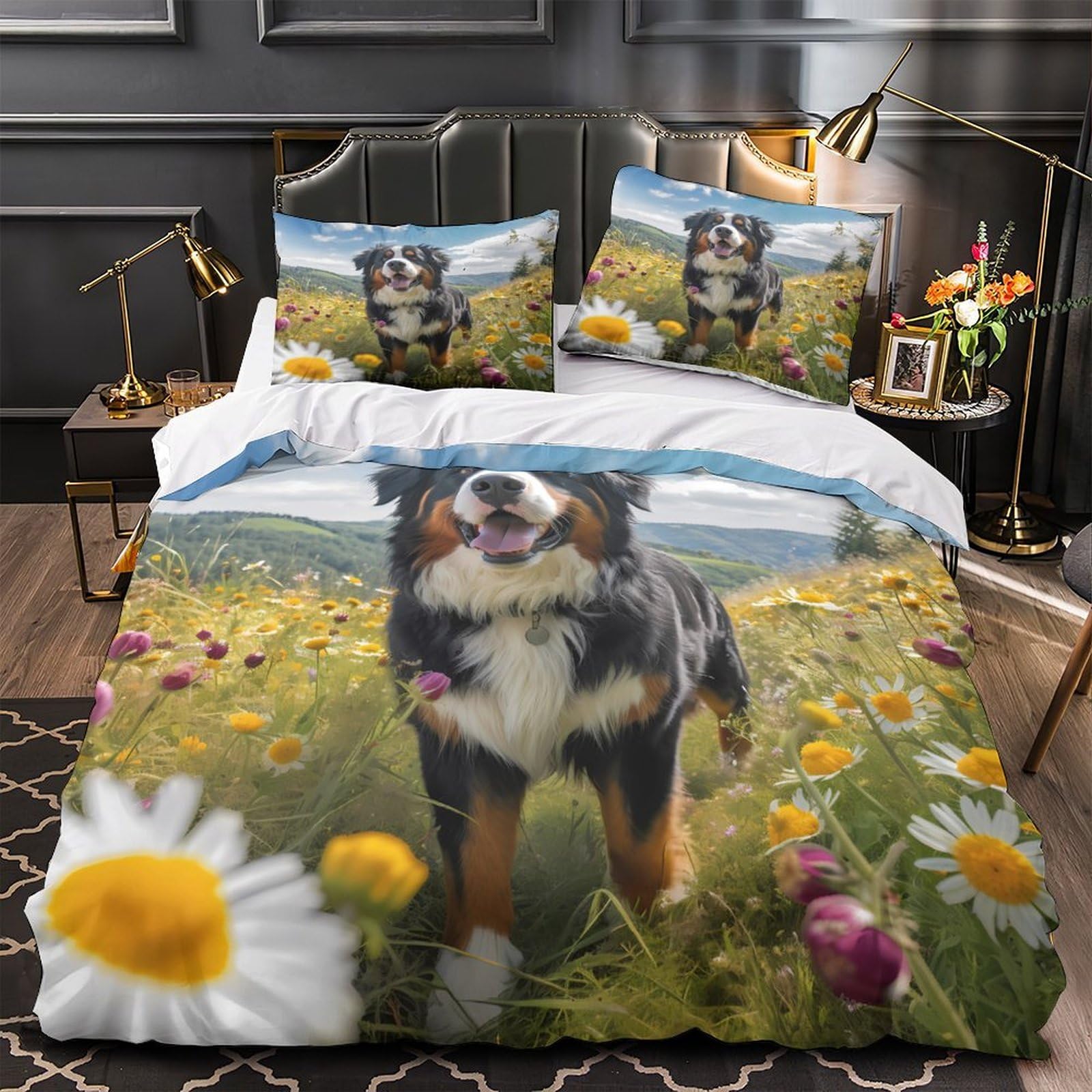 Parure de lit 3D effet nature en microfibre haut de gamme 135x200cm Happy Chien Outdoors