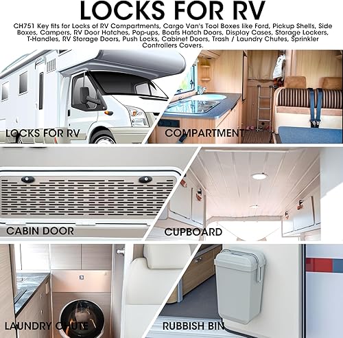 Miniatura 5 de 6 llaves CH751 universales de repuesto para compartimentos de caravana, campistas, remolques, cubiertas de controlador, carritos, llaves de puerta
