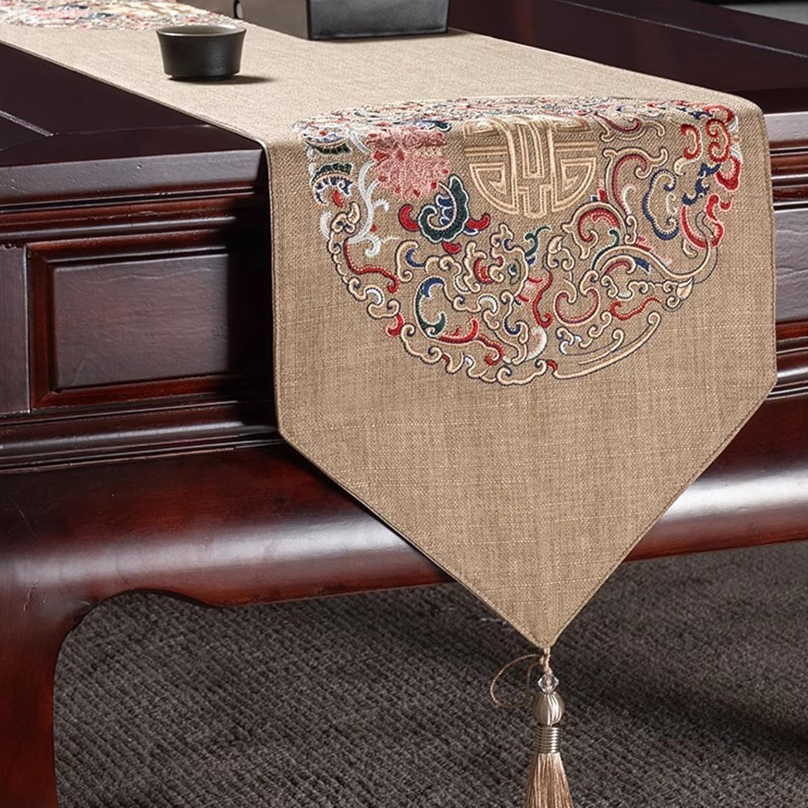 Tischläufer Modern Polyester, Tischläufer Wohnzimmer 33x120 cm, Leinenoptik mit Orientalisch