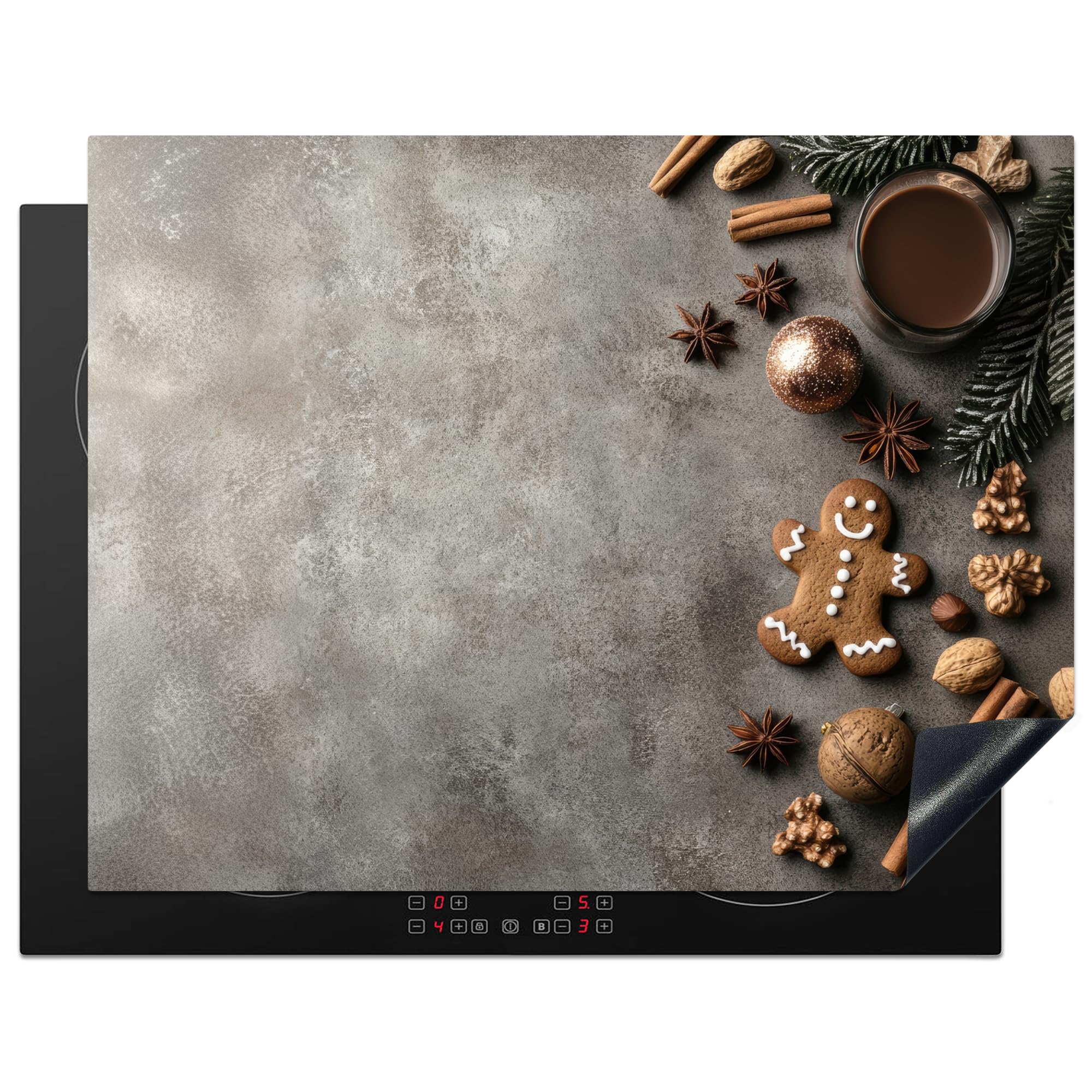 KitchenYeah© Induction Hob Cover Protector Mat 23.2"x30.3" / 77x59 cm Kitchen Universal Ceramic Covers for Electric Cookers Vinyl Winter - Christmas - Warm - Food