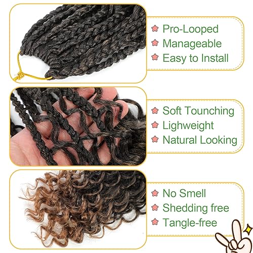 Miniatura 4 de Fulcrum - Trenzas de ganchillo estilo diosa de 14 pulgadas, 9 paquetes de trenzas bohemias de ganchillo para mujeres, trenzas de ganchillo bohemias