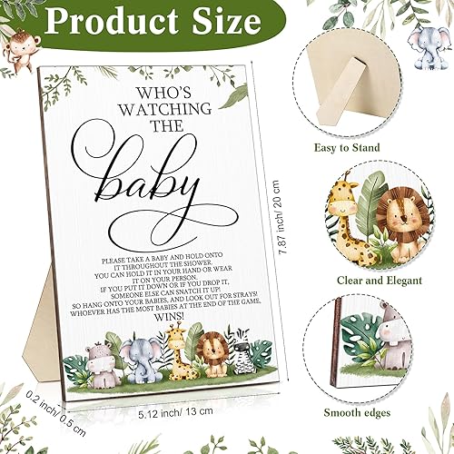 Miniatura 2 de Juego de 51 piezas de juguetes geniales para baby shower con texto en inglés "Who's Watching The Baby", juegos de regalo de madera para bebé,