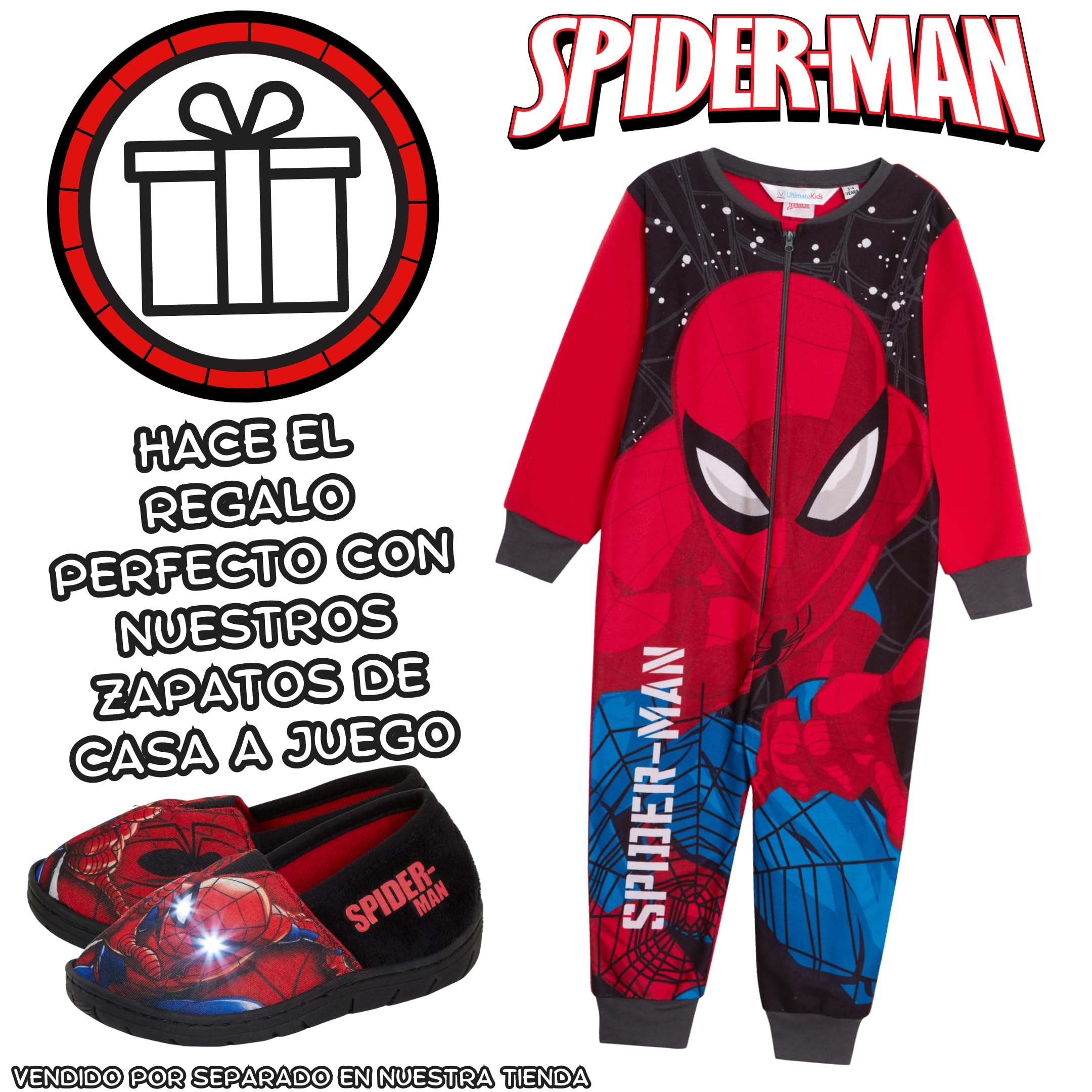 Marvel El Pijama Oficial de Spiderman para niños, de Forro Polar, Tipo Enterizo, Pijamas niños, PJs, con Cremallera, Ropa de Descanso