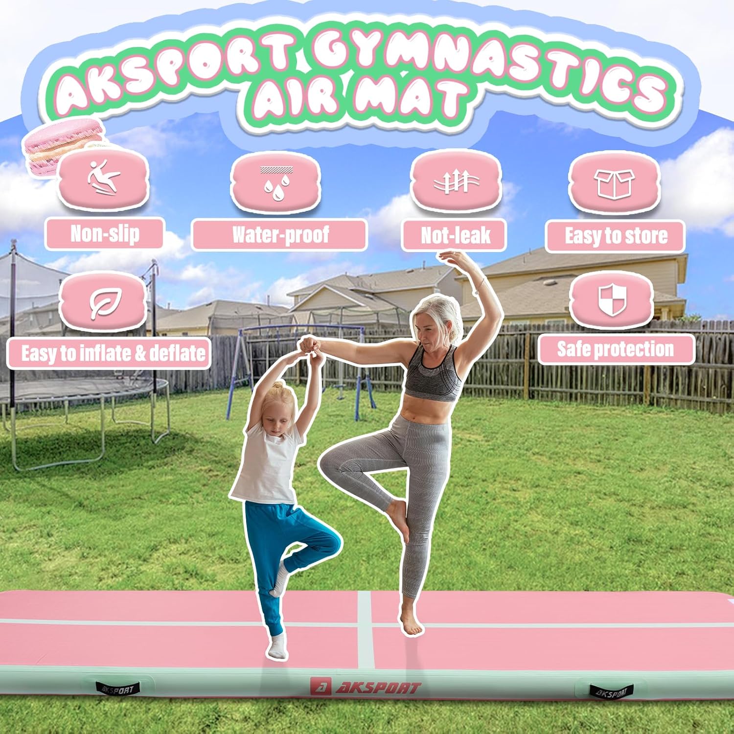 AKSPORT Inflatable Gymnatsics Mat Tumble Track 10ft 13ft 16ft 20ft 23ft Air Tumbling Mat with Air Pump for Home Use/Training/Cheerleading/Yoga