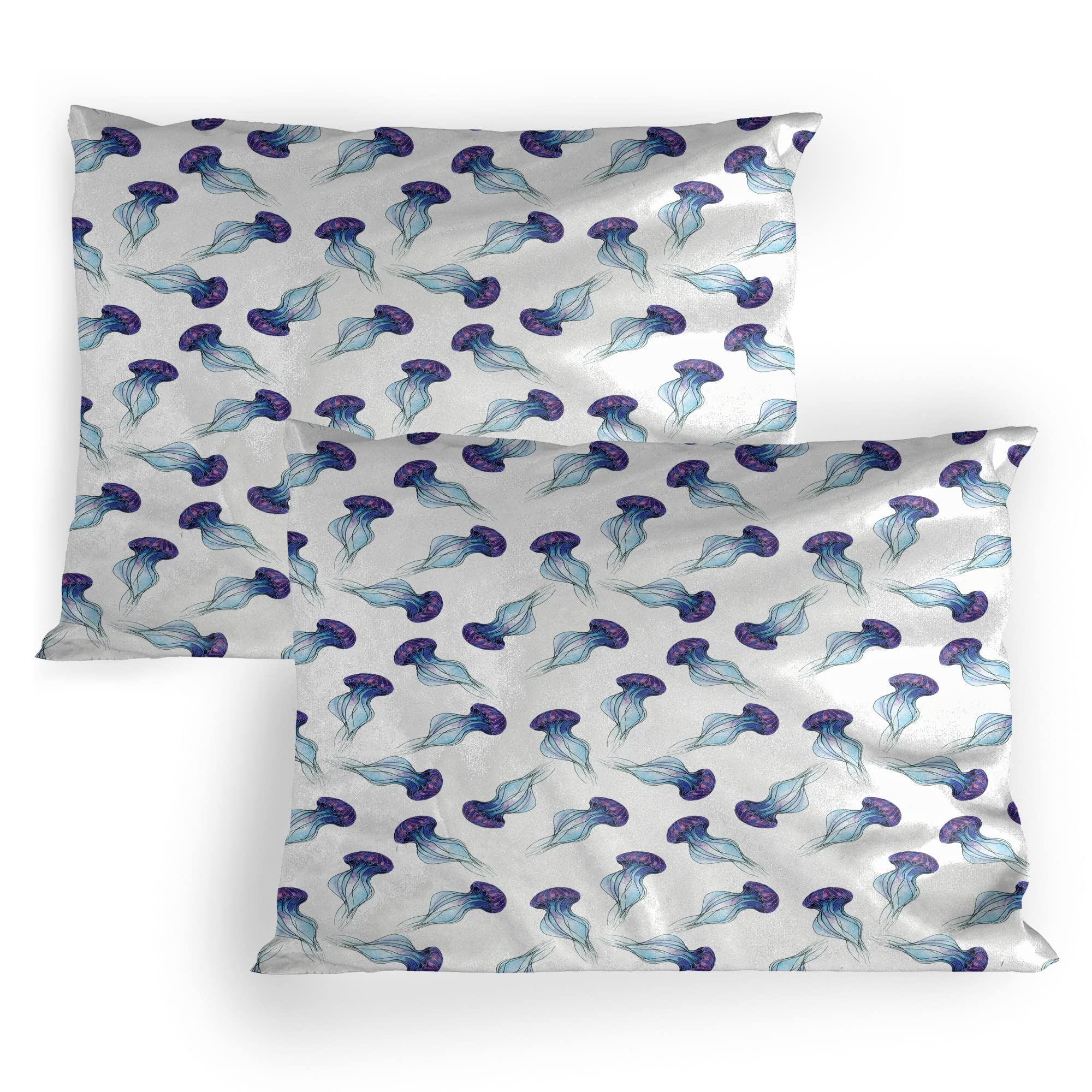 Lunarable Jellyfish Pillow Sham Set of 2, Jellyfish Sea Ocean Wildlife Creature Theme Art Print with Modern Design, Quality Microfiber Bedding Item for All Seasons, 36