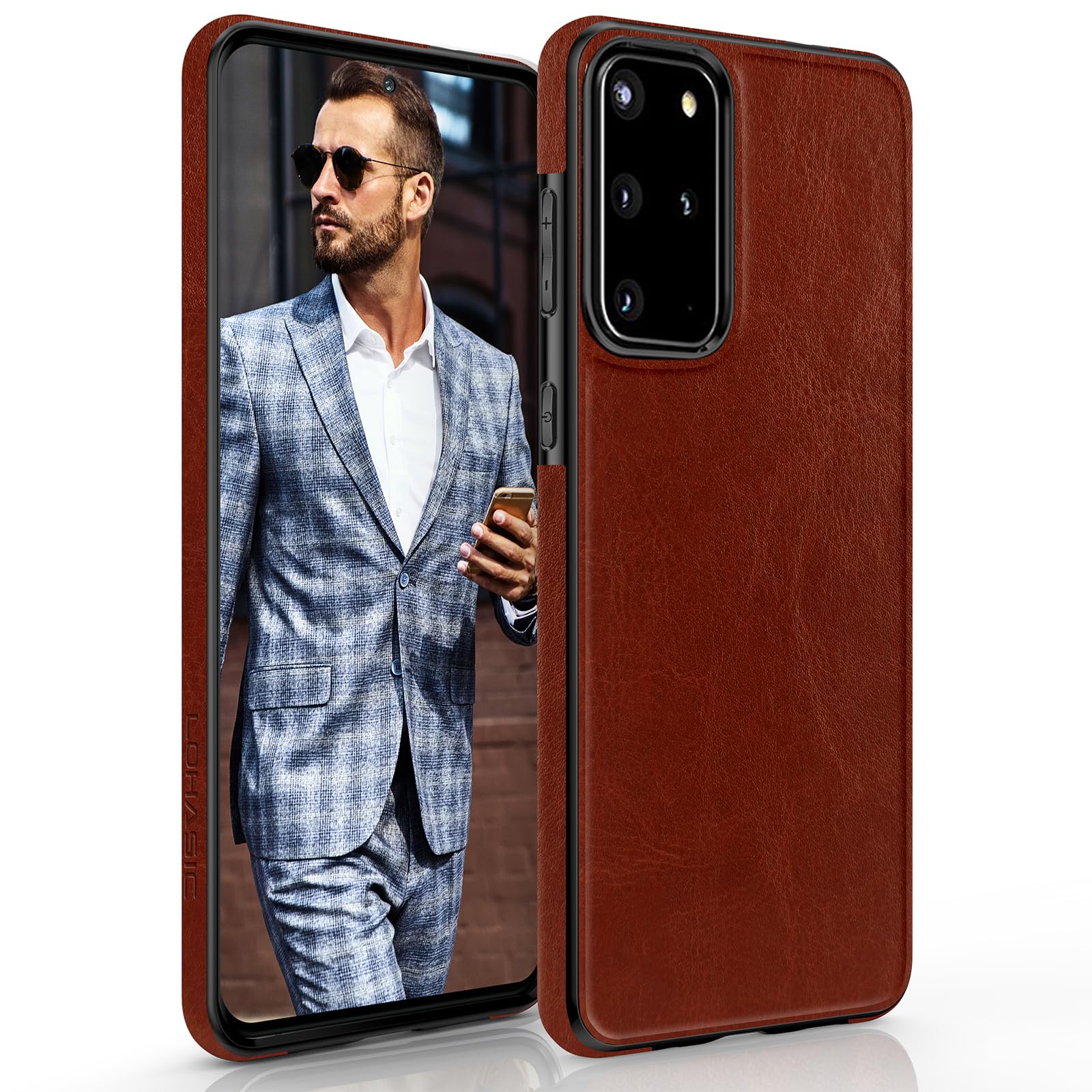 LOHASIC for Galaxy S20+ Plus Case, Classic Vegan Leather Business PU Cover Rugged Non-Slip Grip Shockproof Bumper Full Body Protective Phone Cases for Samsung Galaxy S20 Plus 6.7 inch - Dark Brown