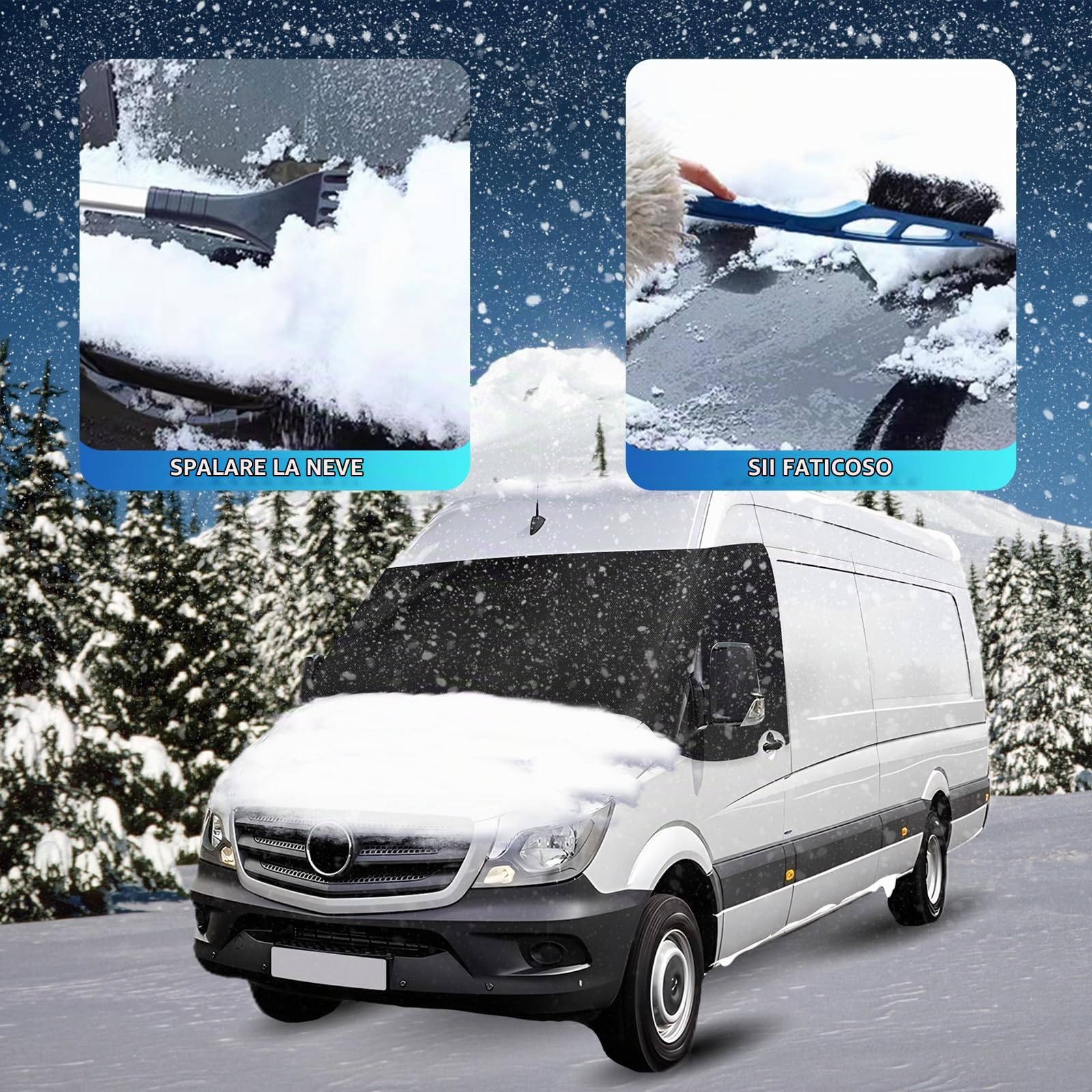 Copri Parabrezza Adatto per Mercedes Sprinter 2006-2018, 600D Panno Oxford 100% Blocco Della Luce, Impermeabile, Resistente ai Raggi UV/Congelamento/Gelo Resistente (Nero,2006-2018)