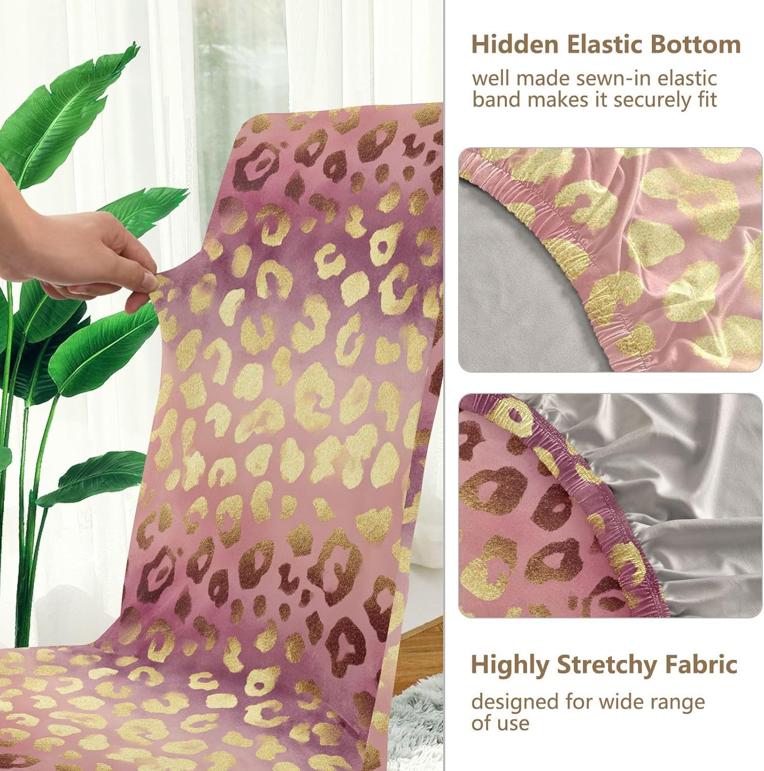 ALAZA Chair Covers for Dining Room, Gloden Rose Animal Leopard Cheetah Print Stretch Chair Cover Sets Chair Protector Removable Washable for Ktichen Restaurant Hotel