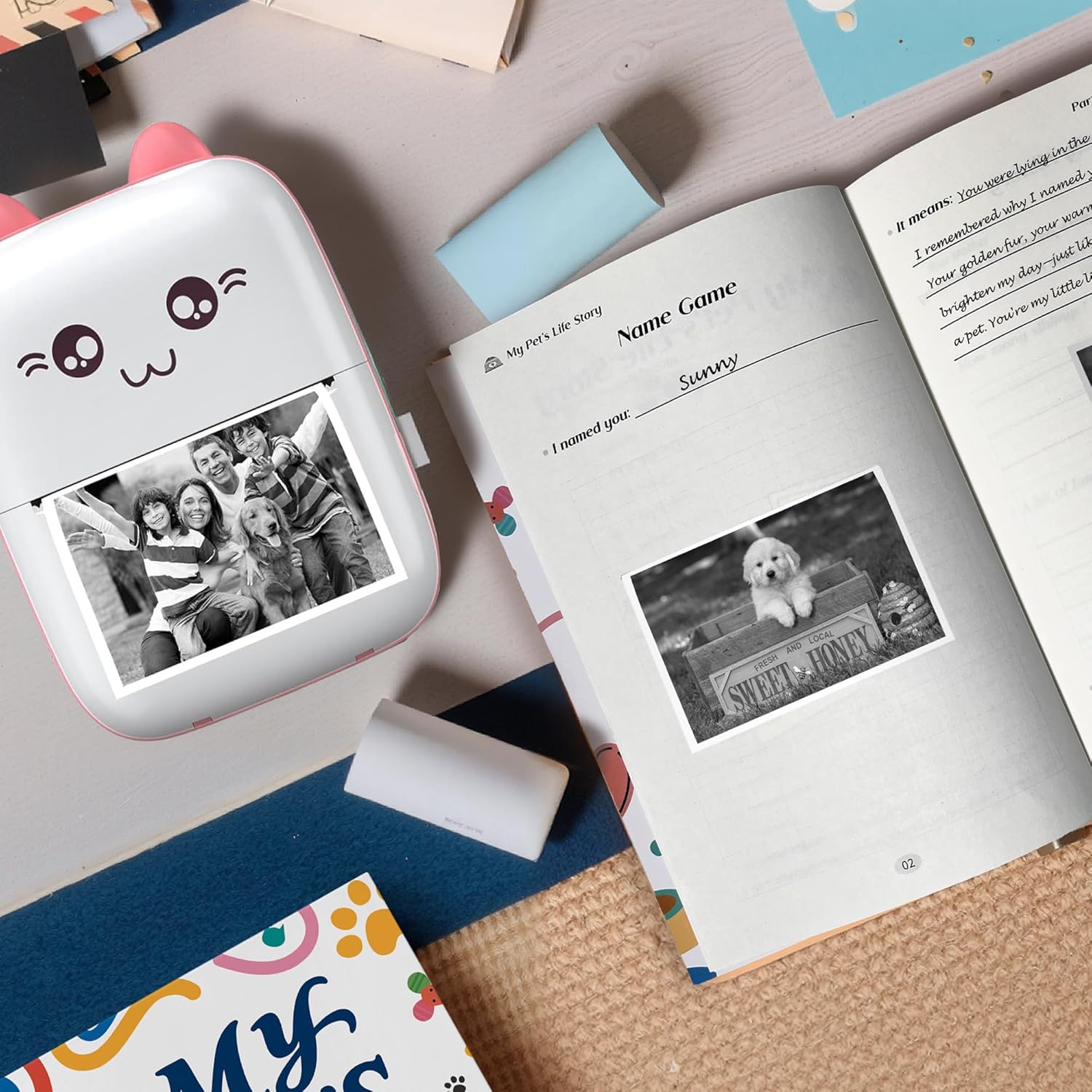 Bluetooth Mini Pet Photo Printer with Diary Book – Portable Thermal Sticker Printer for Smartphone – Includes 3 Rolls & “My Pet's Life Story” by Sean Doherty a Lifelong Animal Lover (Especially Dogs)