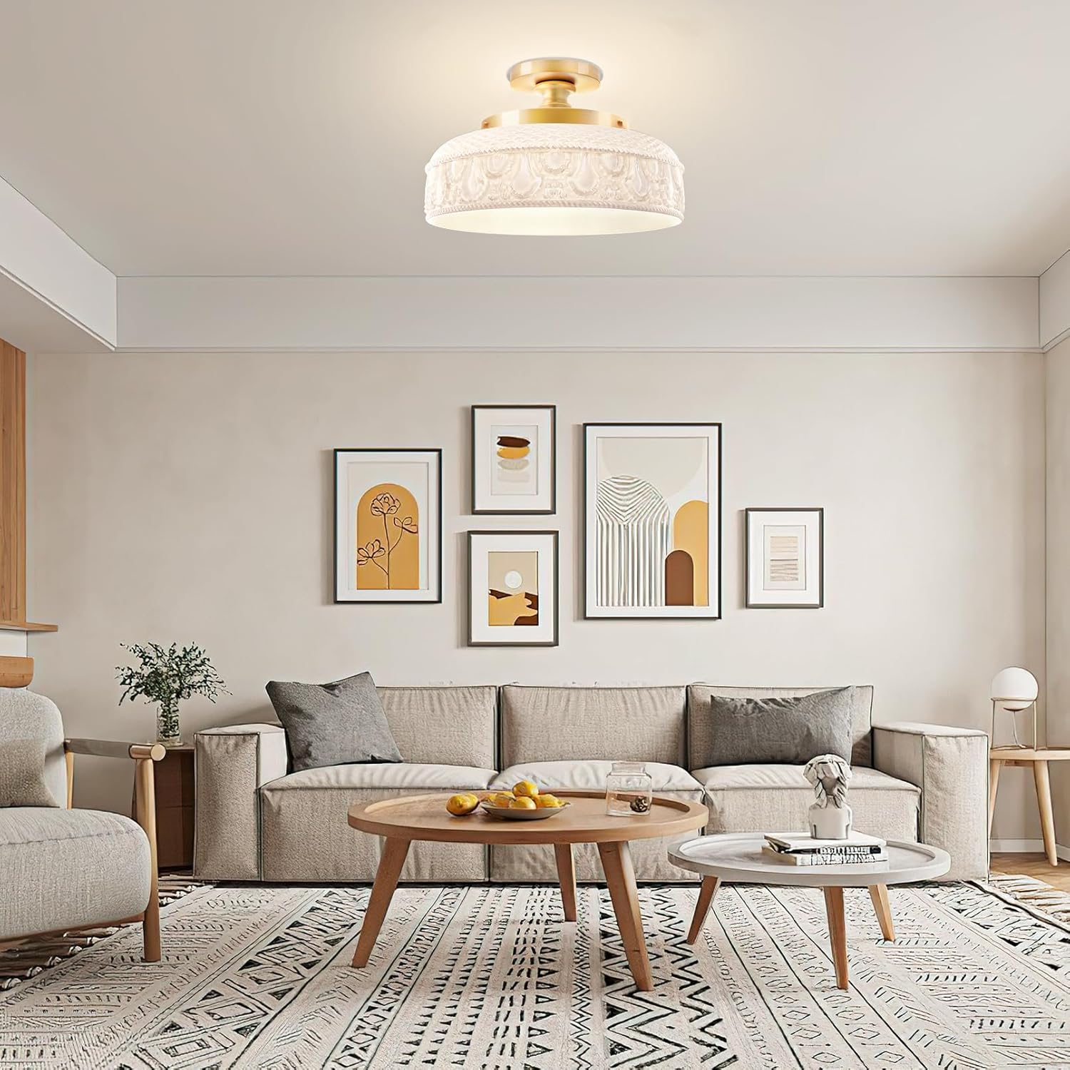 Lamomo Semi Flush Mount Ceiling Light,White Glass Shade Gold Hallway Light Fixture,3-Bulb Globe Glass Close to Ceiling Scone,Indoor Hanging Light for Bedroom Kitchen Porch Hallway,Bulbs Not Included White and Gold 12.2''