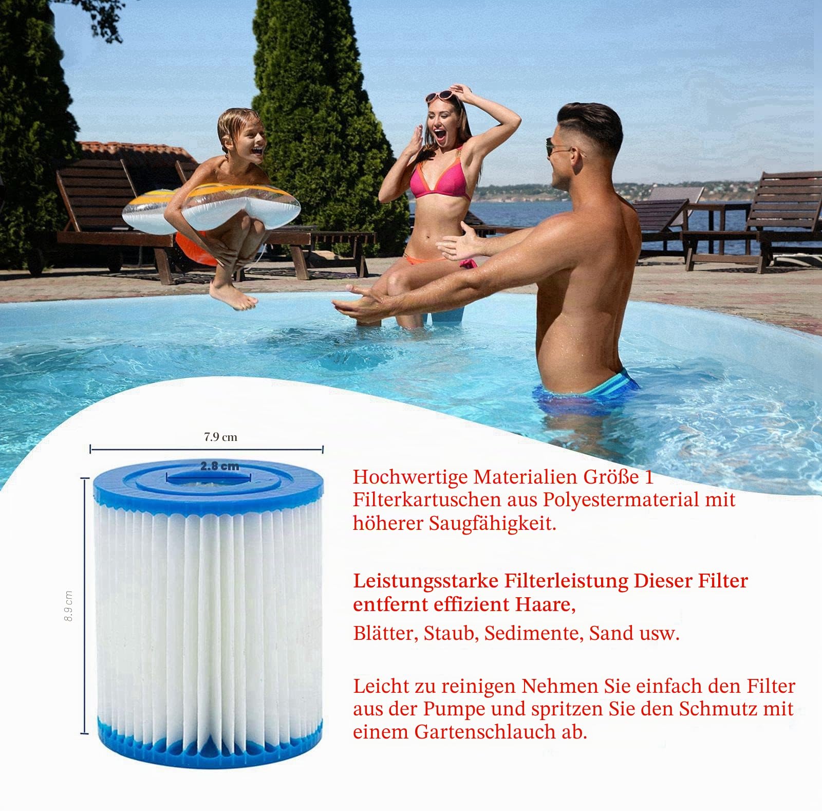 Für Bestway Pool-Filterkartusche Größe 1, Filterkartusche für aufblasbares Schwimmbecken, 3,1 x 3,5 Zoll Ersatz-Easy-Filterkartusche für Bestway Typ I (8 PCS)