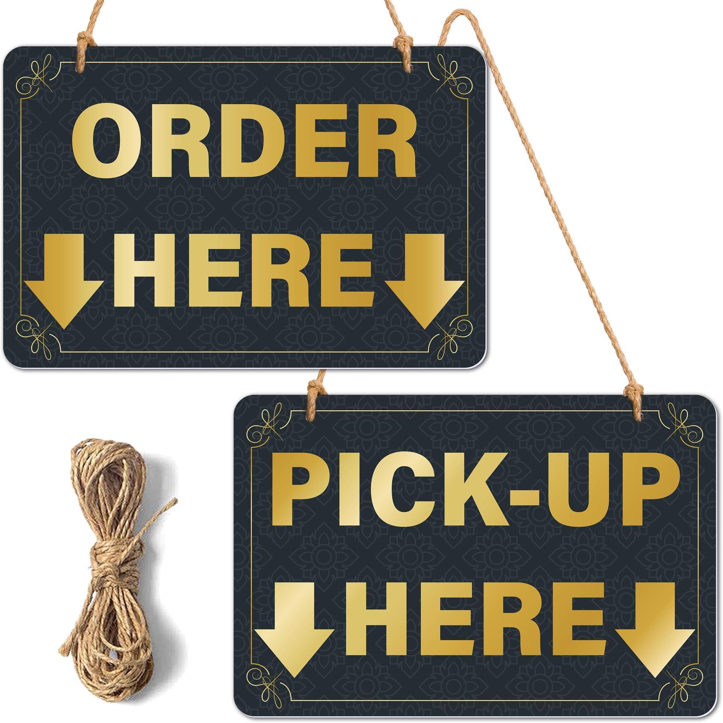 Lesnala 4Pcs Double-Sided Order Pick up Here Signs with A Twines for Restaurants Cafes and Bars Bakery Ice Cream Stand Kiosk Retail Decor 7.87 X 11.81inch Black PVC
