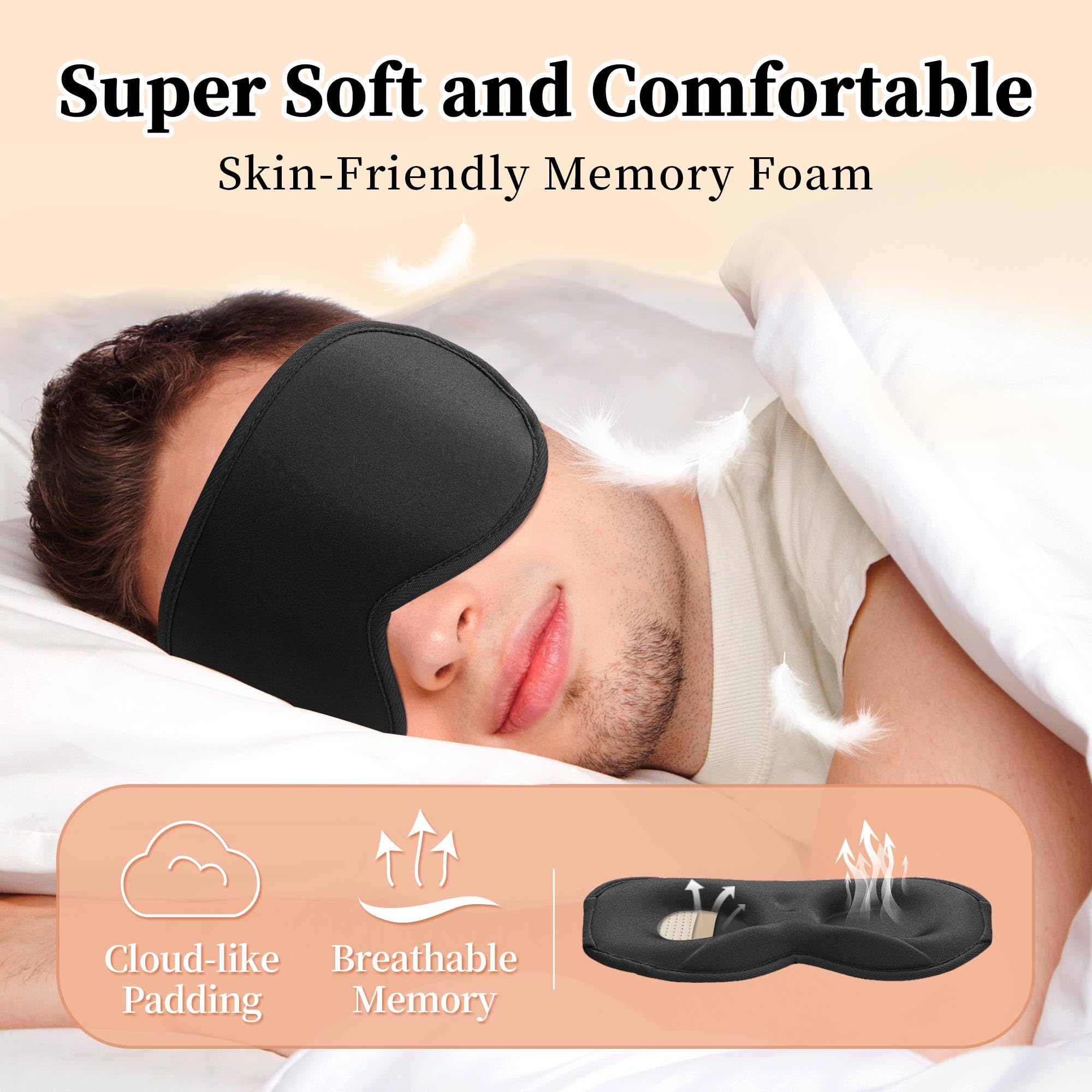 Paquete de 2 antifaz para dormir de lado, bloqueo de luz completo 3D, antifaz suave y transpirable para mujeres y hombres, relajante, cero presión, con correa ajustable, negro y gris