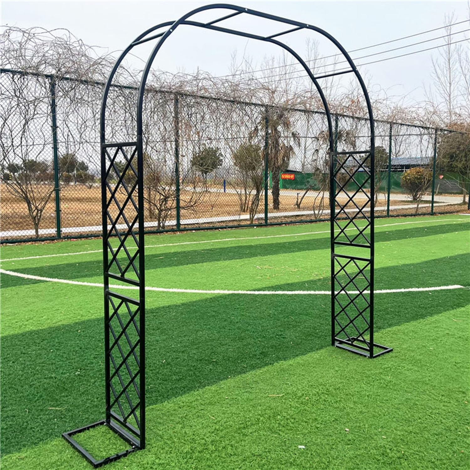 Arco da giardino regolabile in metallo – Elegante traliccio per rose bianche e nere per piante rampicanti, 140-370 cm, decorazione esterna ideale e supporto robusto per viti, fiori e abbellimenti da