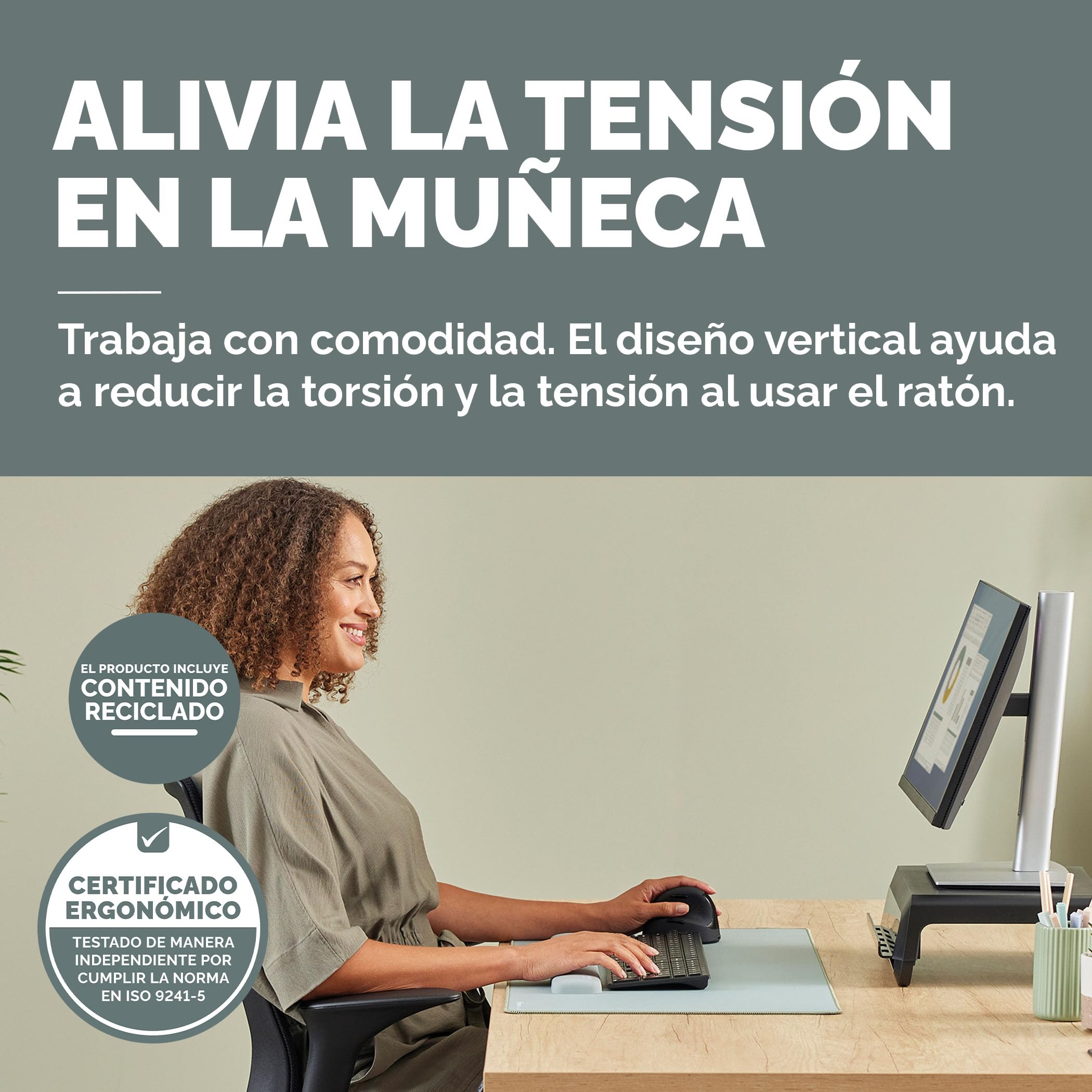 Fellowes Ratón Vertical Ergonómico Breyta Plus Mediano para Zurdos – Bluetooth inalámbrico, dongle inalámbrico o Cable, Contenido Reciclado, protección antimicrobiana Microban, batería Recargable