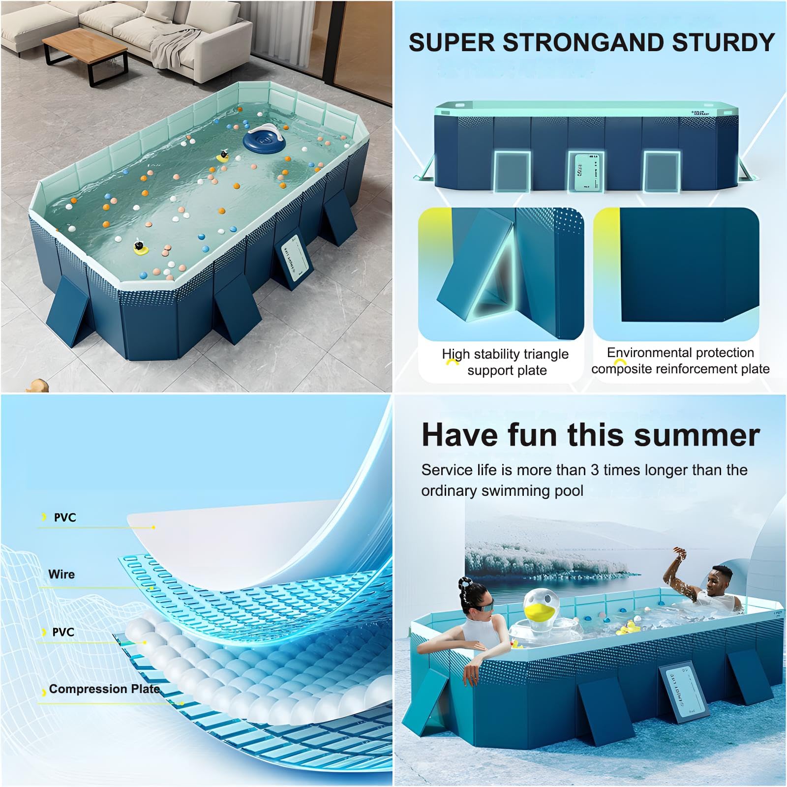 Foldable Exercise Pool Large Foldable Water Pool Gets 10ft Foldable Family Swimming Pool ...