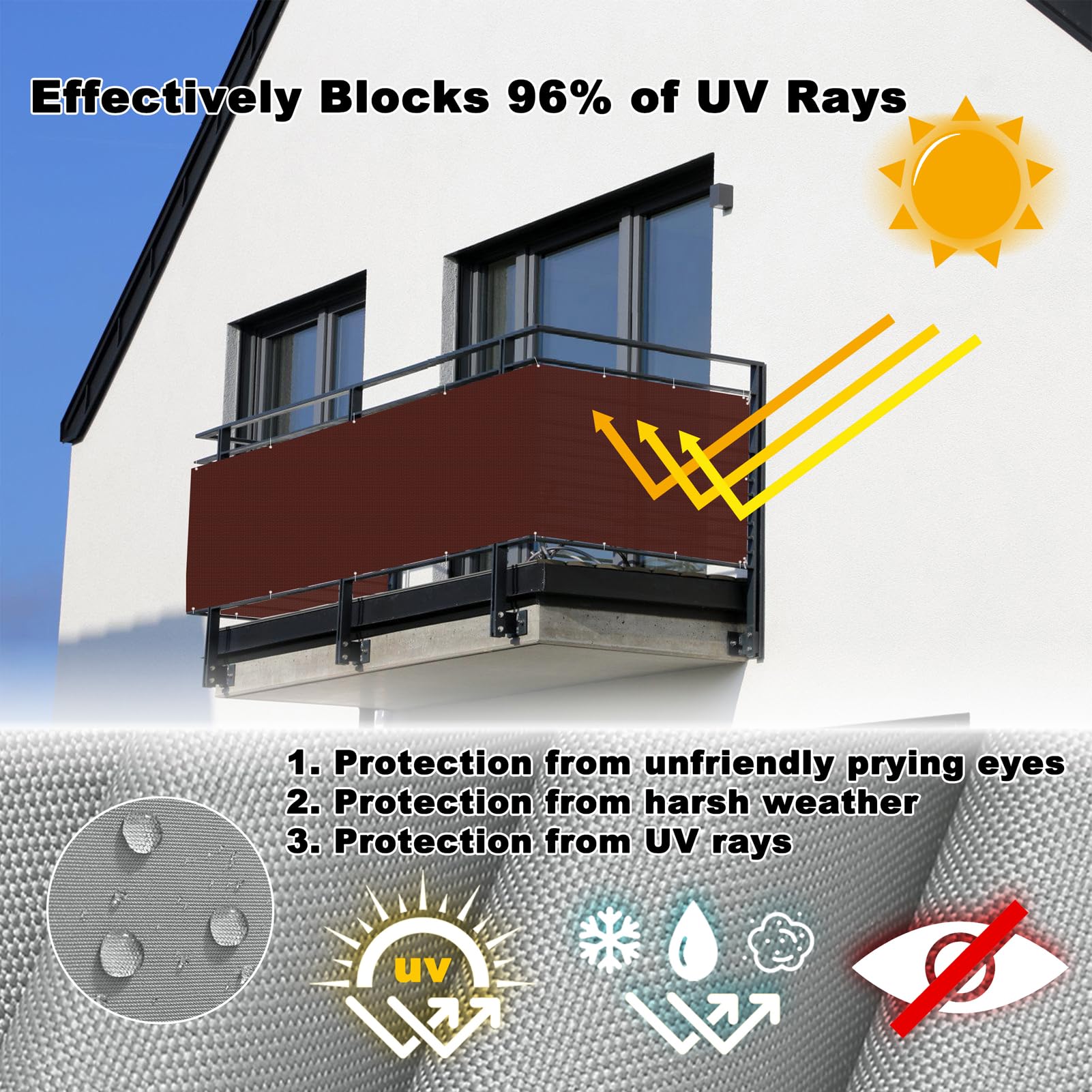 Rete frangivento, 1,2 m x 12 m, impermeabile, resistente ai raggi UV, senza fori, per balcone, con fascette fermacavi, colore rosso vino, antivento, per appartamenti