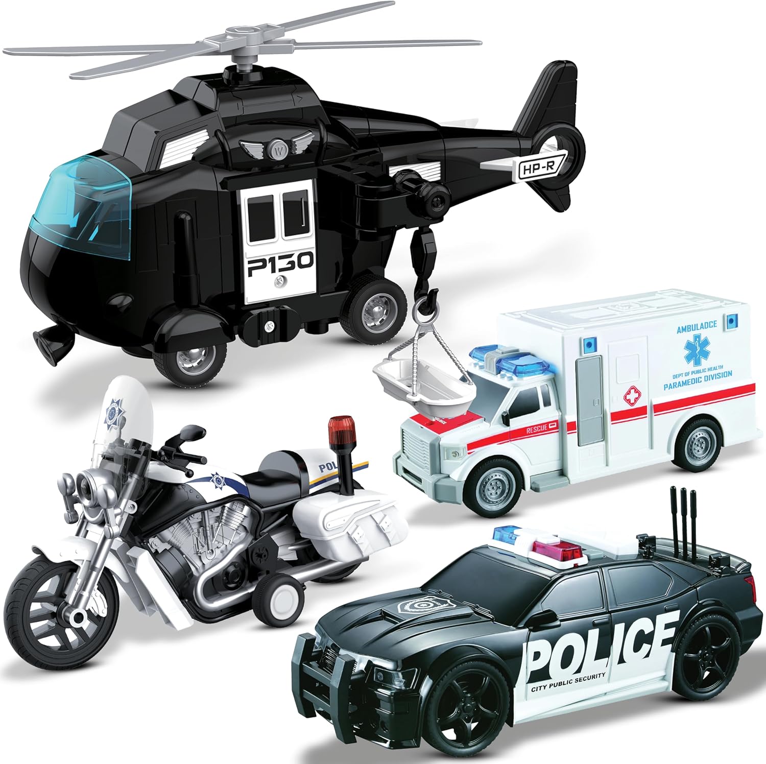 MOBIUS Toys Police Car PlaySet – Push-and-Go Police Vehicle with Lights, Sirens & Sounds – Durable BPA-Free Rescue Car for Kids Ages 3–7 – Educational Imaginative Gift for Boys & Girls