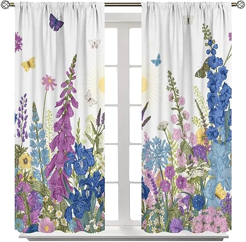 Miniatura 278 de Retro 70s Floral Blackout Window Curtains, Watercolor Flower Plant Rustic Modern Style Pattern Window Drapes, for Bedroom Living Room 42x45in 2