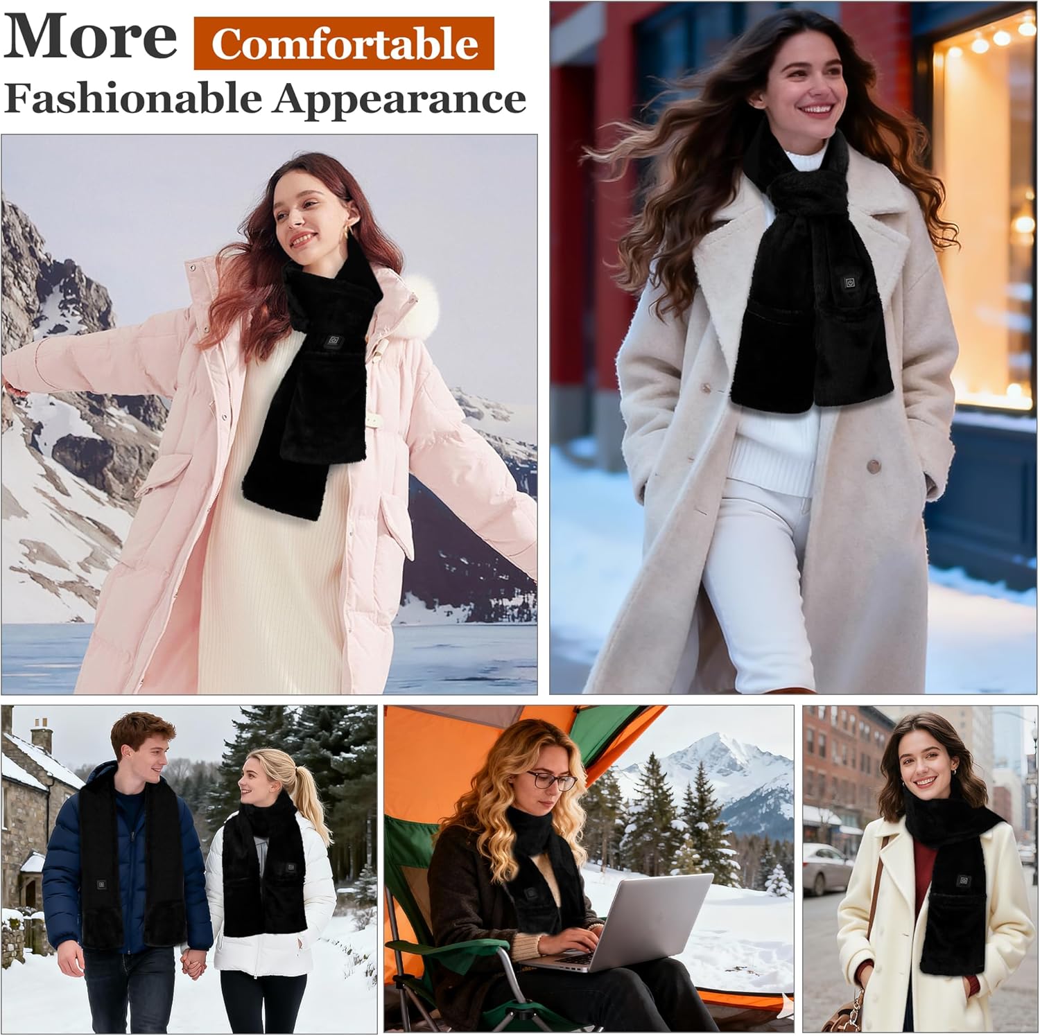 Heated Scarf for Women with Pocket, Rechargeable 5000mAh Battery 3 Levels Temperature Adjustable Heated Neck Warmer - Image 2