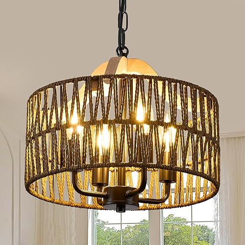 Miniatura 12 de Lámpara colgante enchufable de 19.68 pulgadas, 3 luces colgantes de ratán con cable enchufable, lámpara de techo colgante bohemia enchufable con